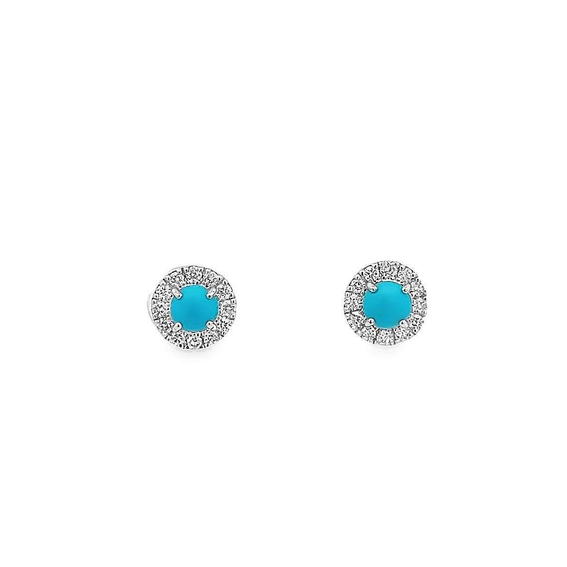 18K WHITE GOLD STUDS HALO EARRINGS WITH TURQUOISE