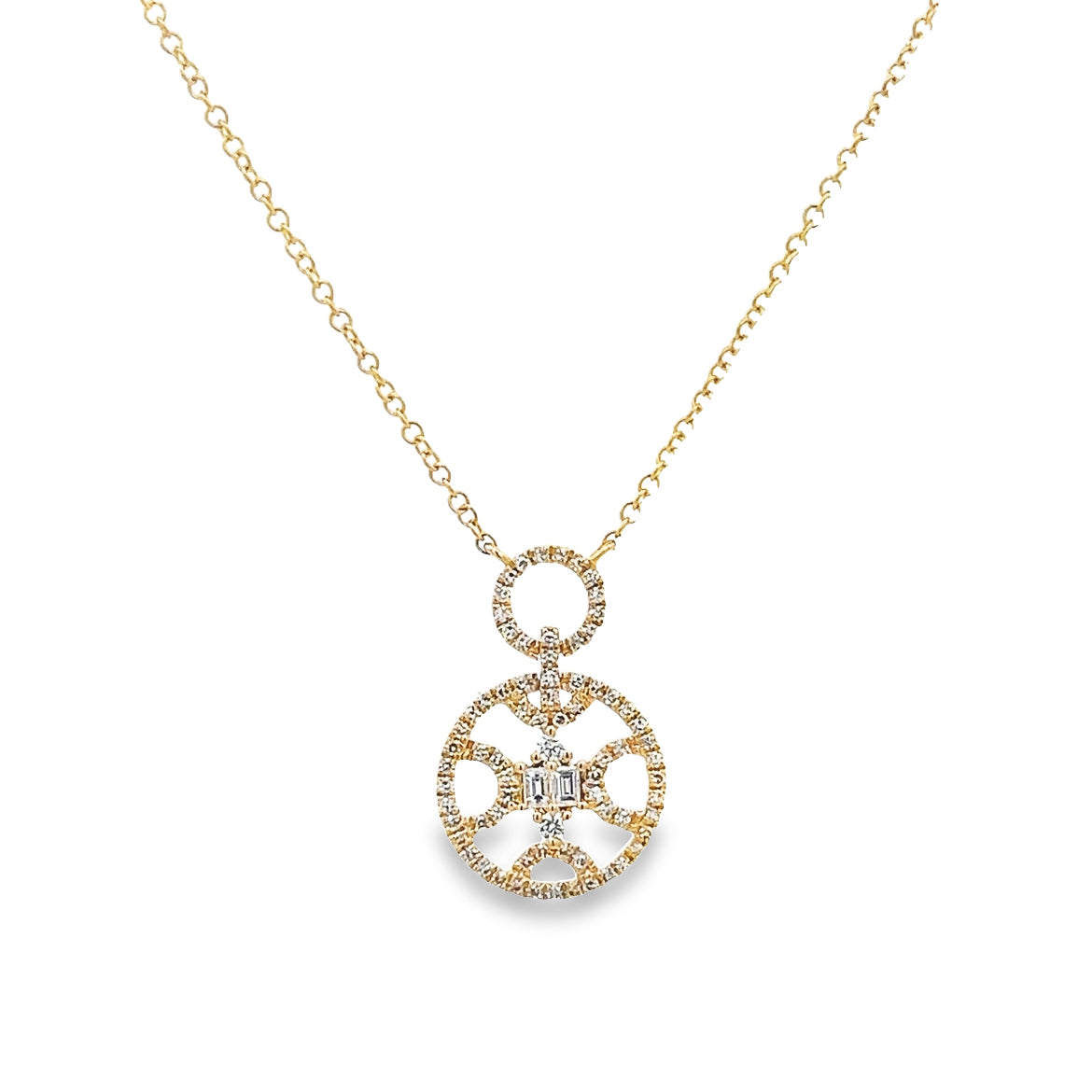 14K GOLD CIRCLE NECKLACE WITH BAGUETTE DIAMOND