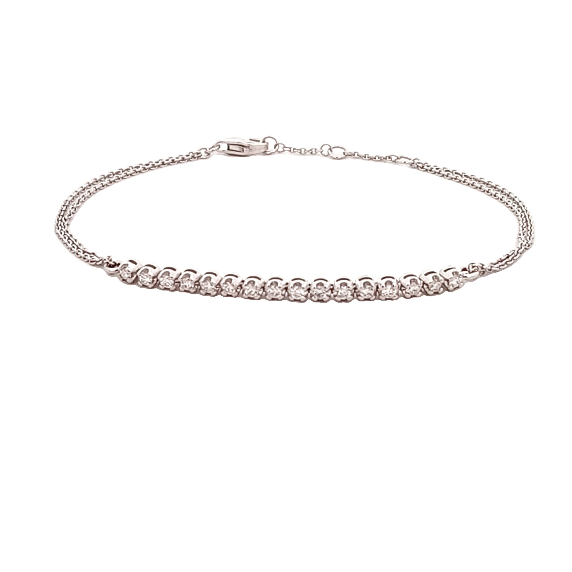 PULSERA DE CADENA DE DOBLE BARRA CON DIAMANTES EN MONTURA EN ORO BLANCO DE 14 K