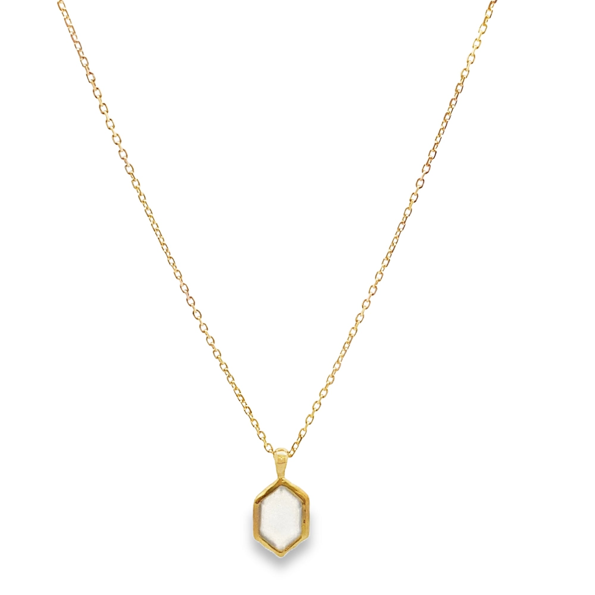 WHITE MOONSTONE HEXAGONAL BEZEL NECKLACE SET IN 925 GOLD PLATED