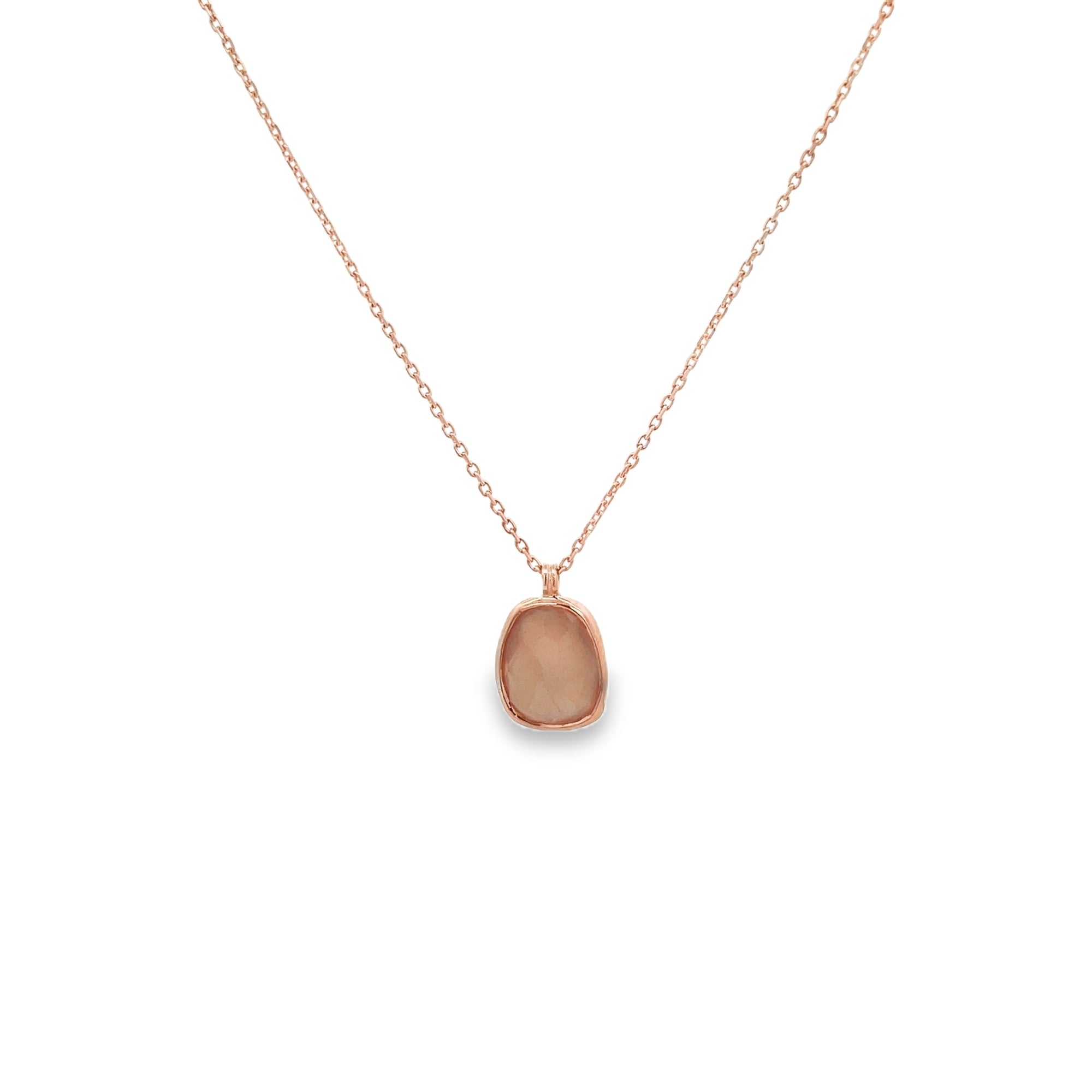 IRREGULAR PEACH MOONSTONE BEZEL NECKLACE SET IN 925 ROSE GOLD PLATED