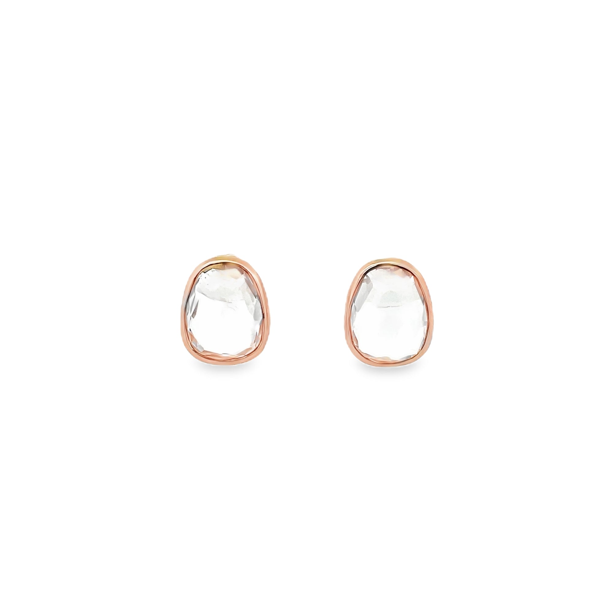 IRREGULAR CRYSTAL BEZEL EARRINGS SET IN 925 ROSE GOLD PLATED