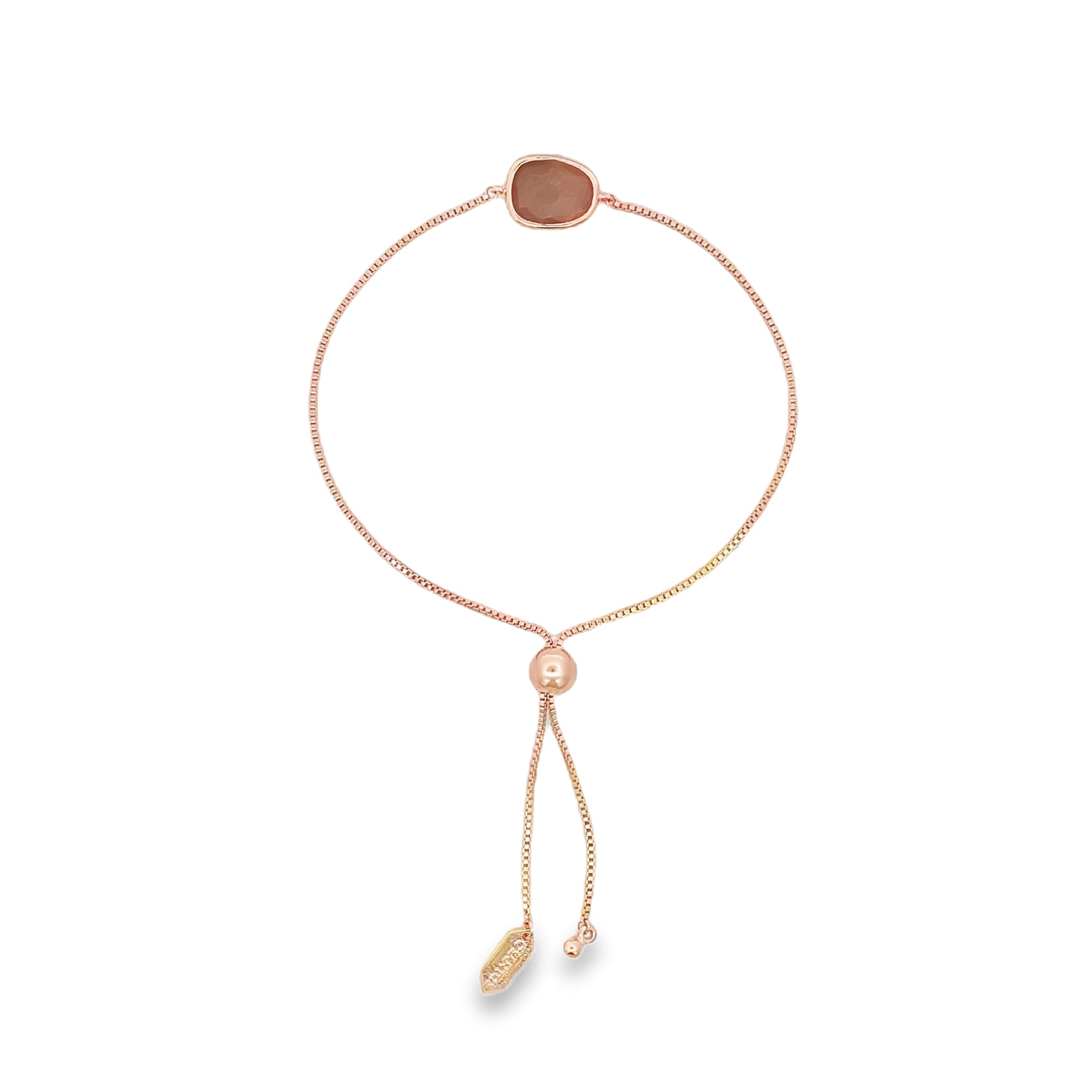 IRREGULAR PEACH MOONSTONE BEZEL BRACELET SET IN 925 ROSE GOLD PLATED