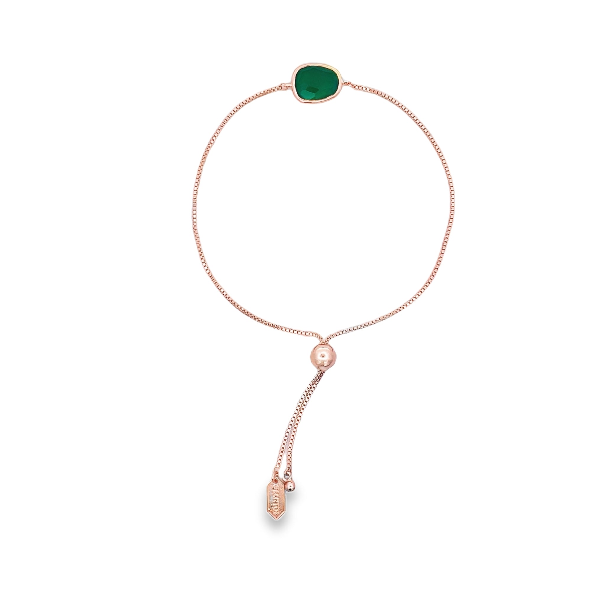 IRREGULAR GREEN ONYX BEZEL BRACELET SET IN 925 ROSE GOLD PLATED