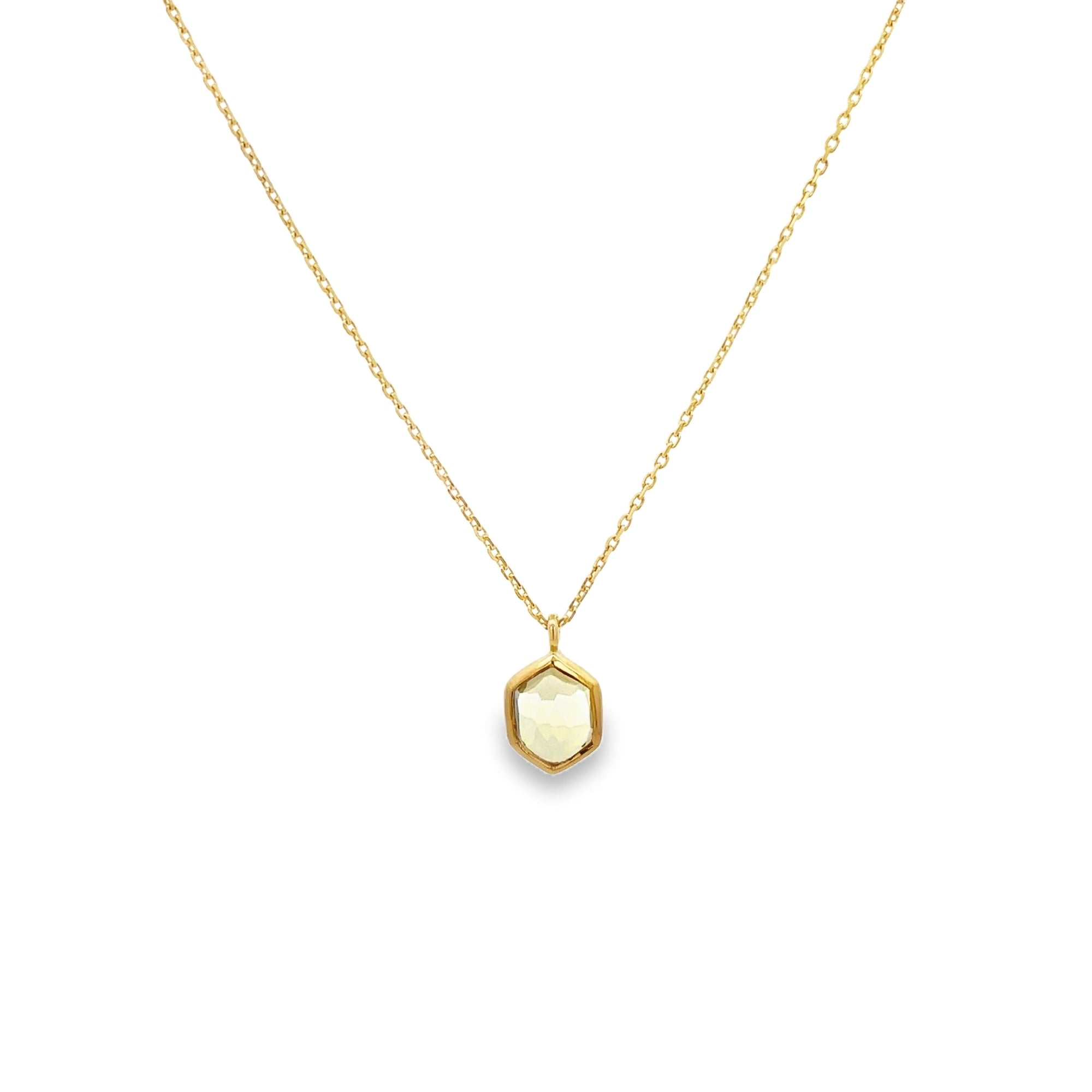 LEMON QUARTZ HEXAGONAL BEZEL NECKLACE SET IN 925 GOLD PLATED