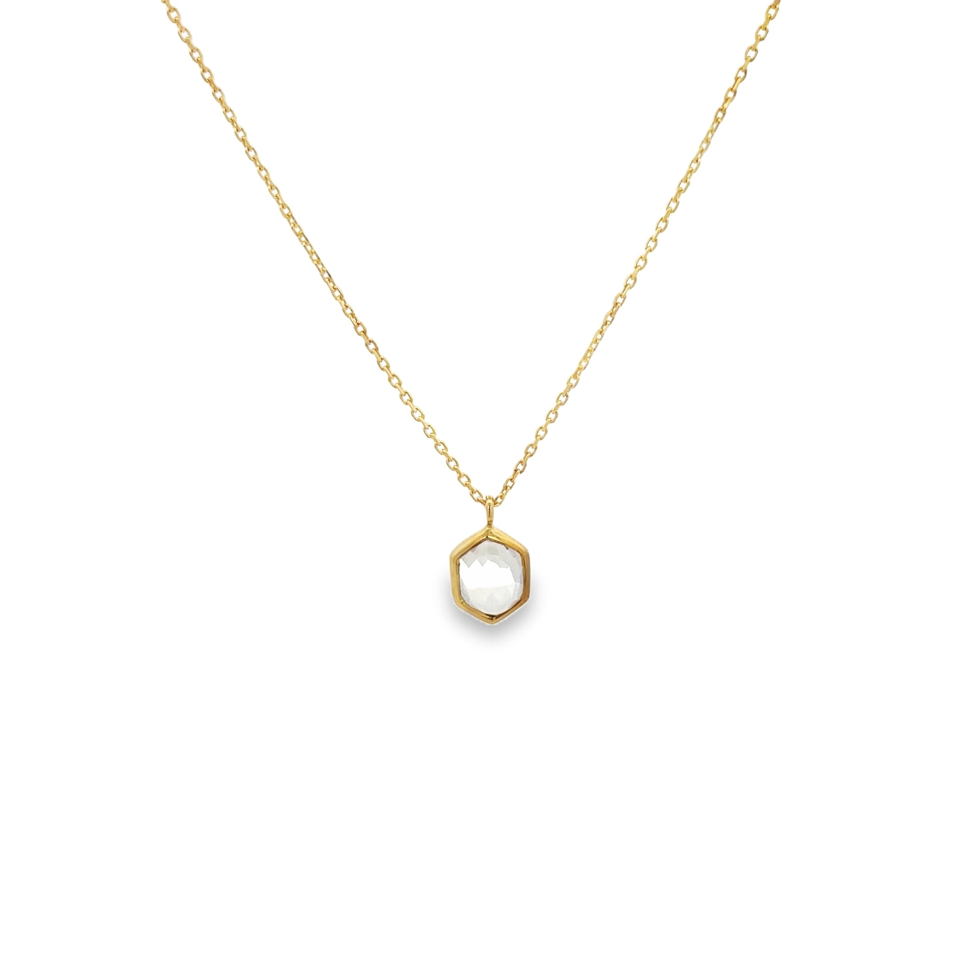 CRYSTAL HEXAGONAL BEZEL NECKLACE SET IN 925 GOLD PLATED