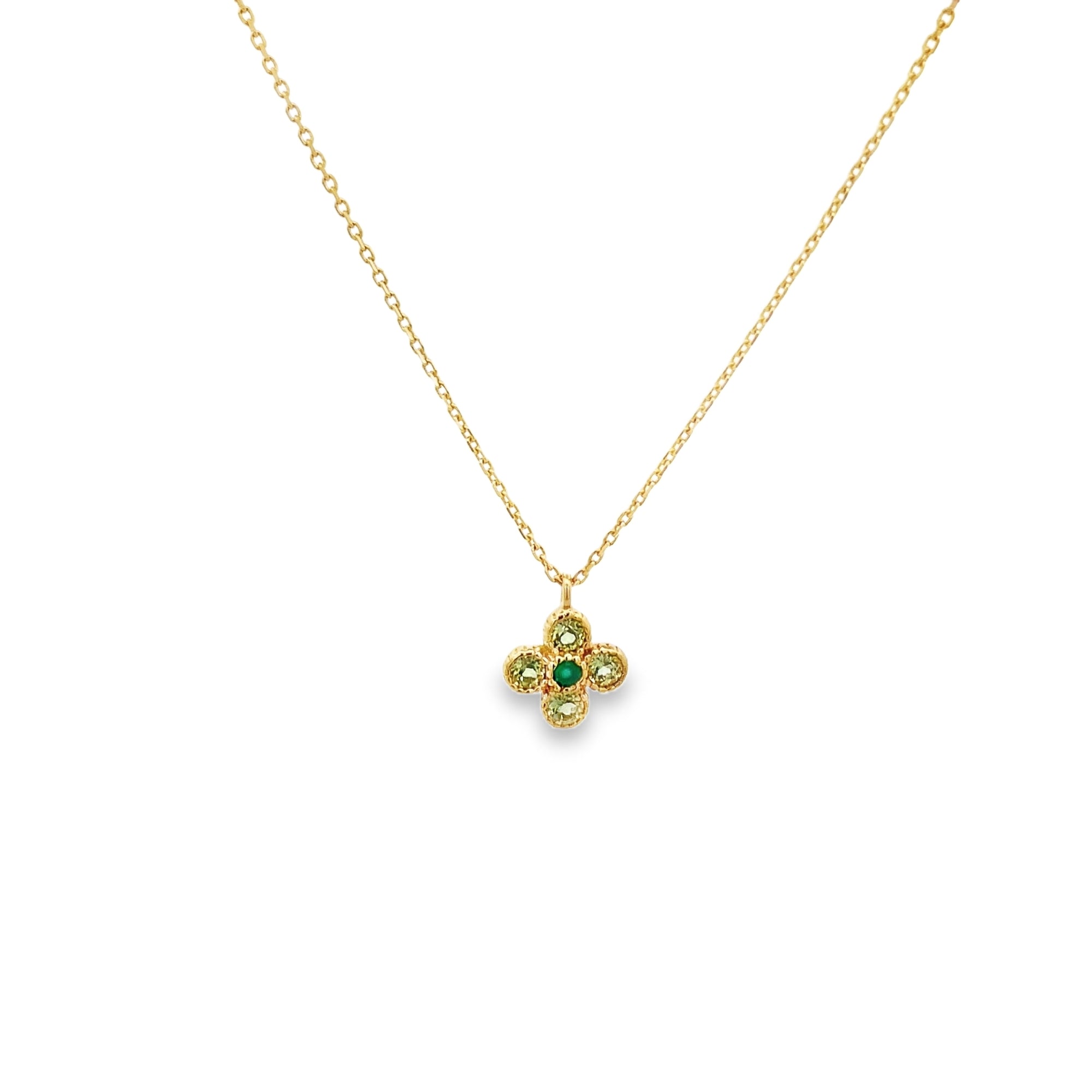 GREEN ONYX AND PERIDOT FLOWER NECKLACE SET IN 925 GOLD PLATED