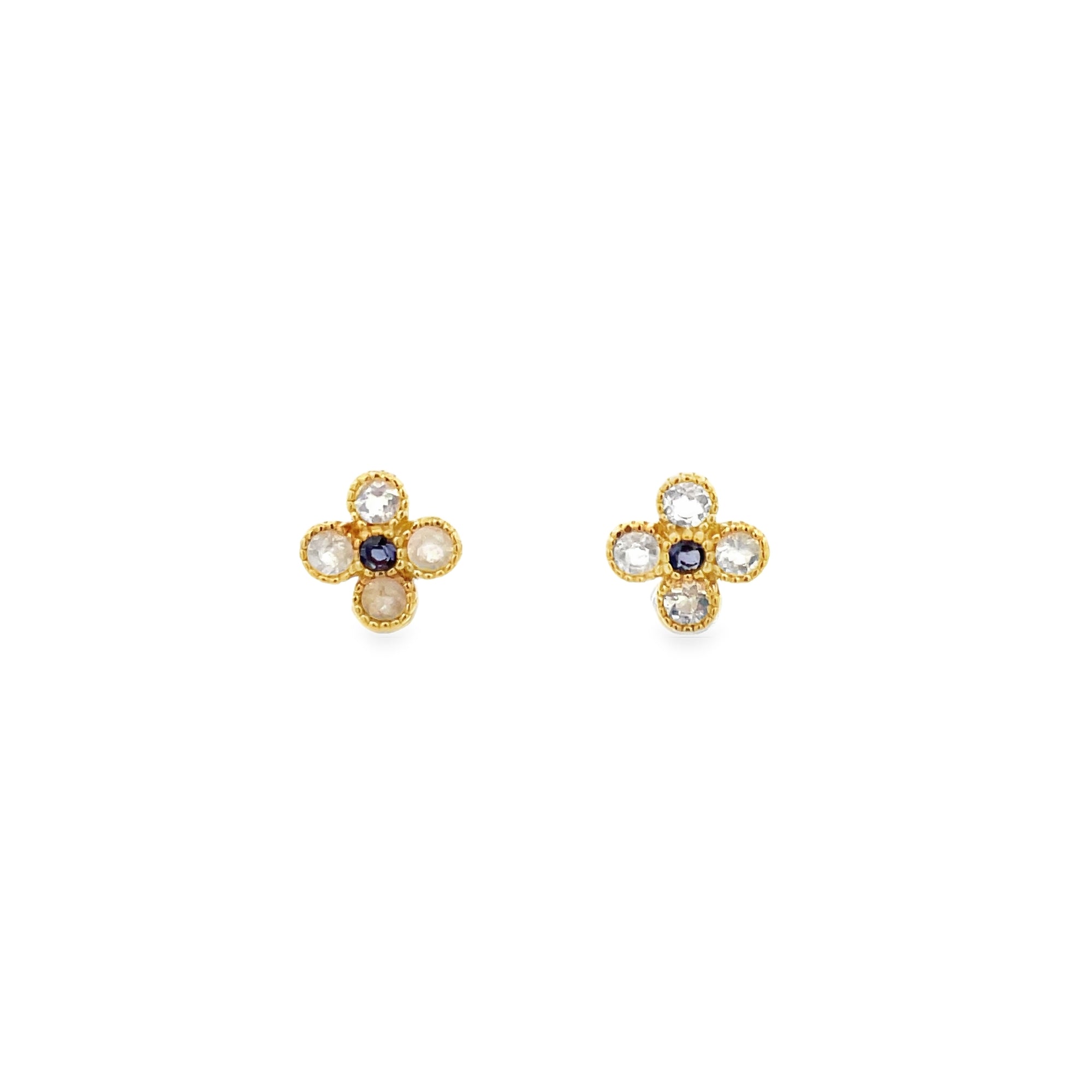 MOONSTONE AND IOLITE FLOWER EARRINGS SET IN 925 GOLD PLATED