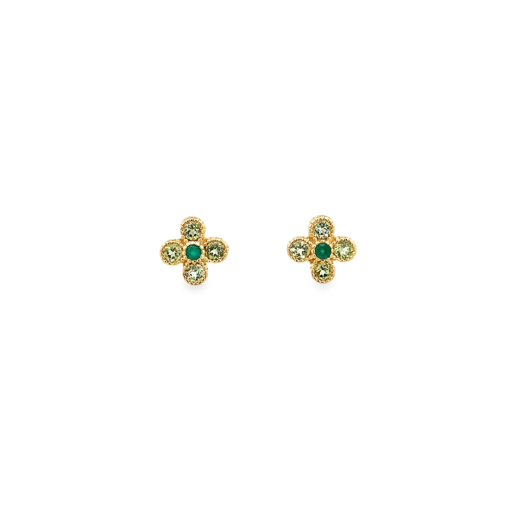 GREEN ONYX AND PERIDOT FLOWER EARRING SET IN 925 GOLD PLATED