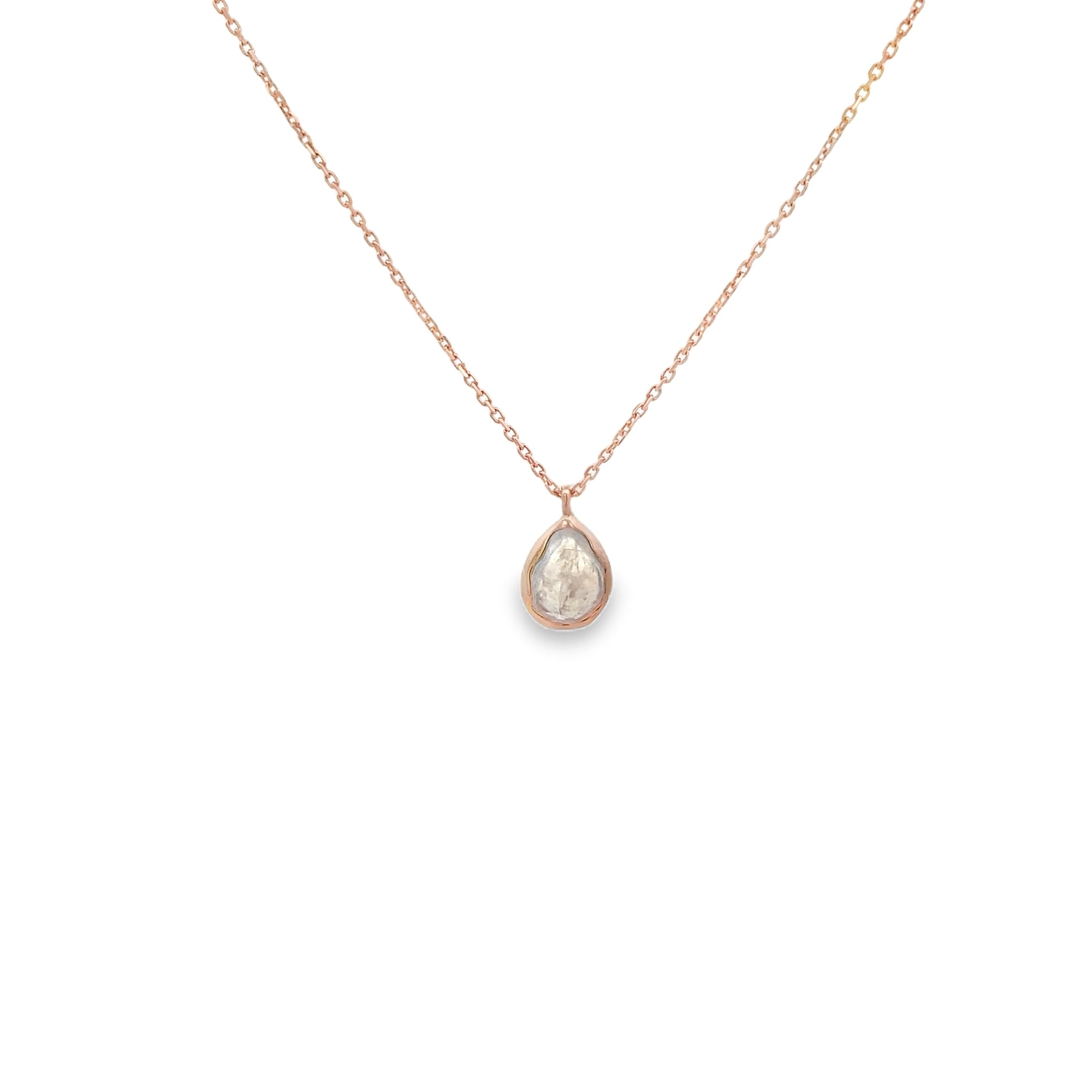 MOONSTONE PEAR SHAPE PENDANT NECKLACE SET IN 925 ROSE GOLD PLATED