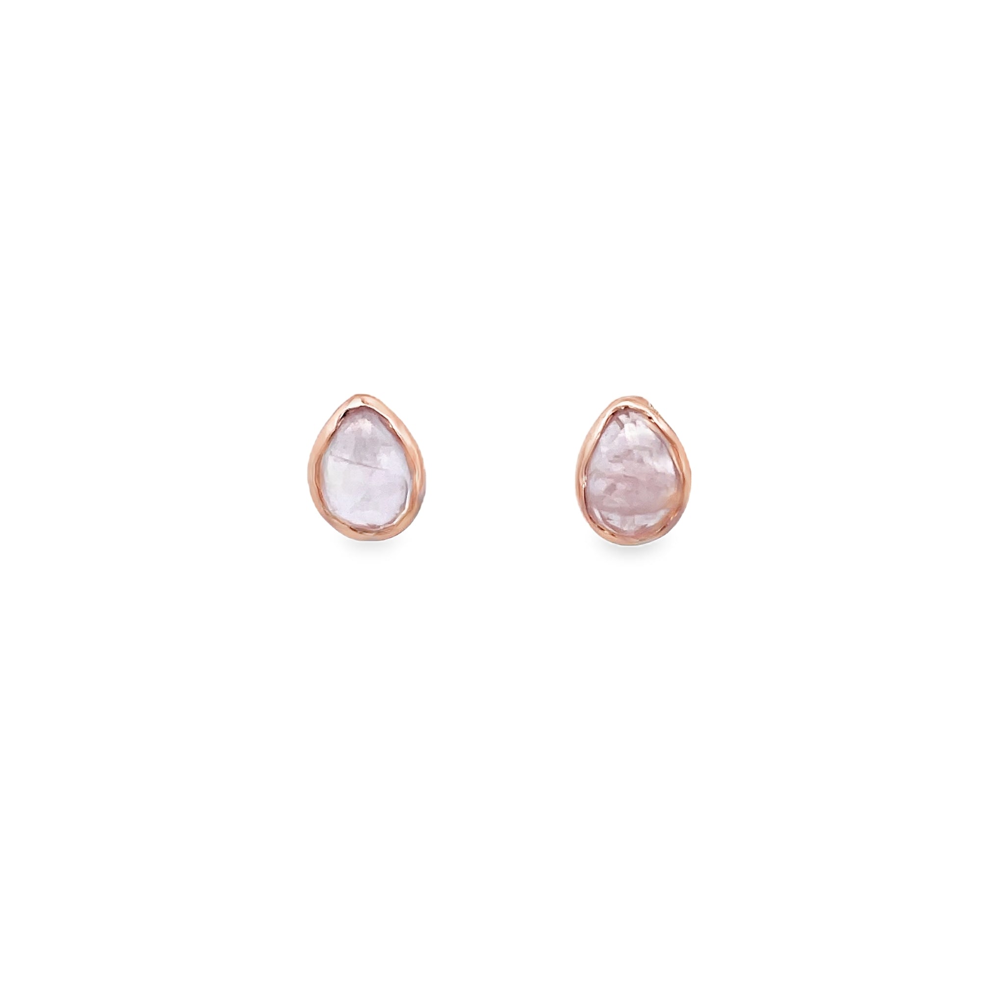 ROSE QUARTZ PEAR SHAPE BEZEL EARRINGS SET IN 925 ROSE GOLD PLATED