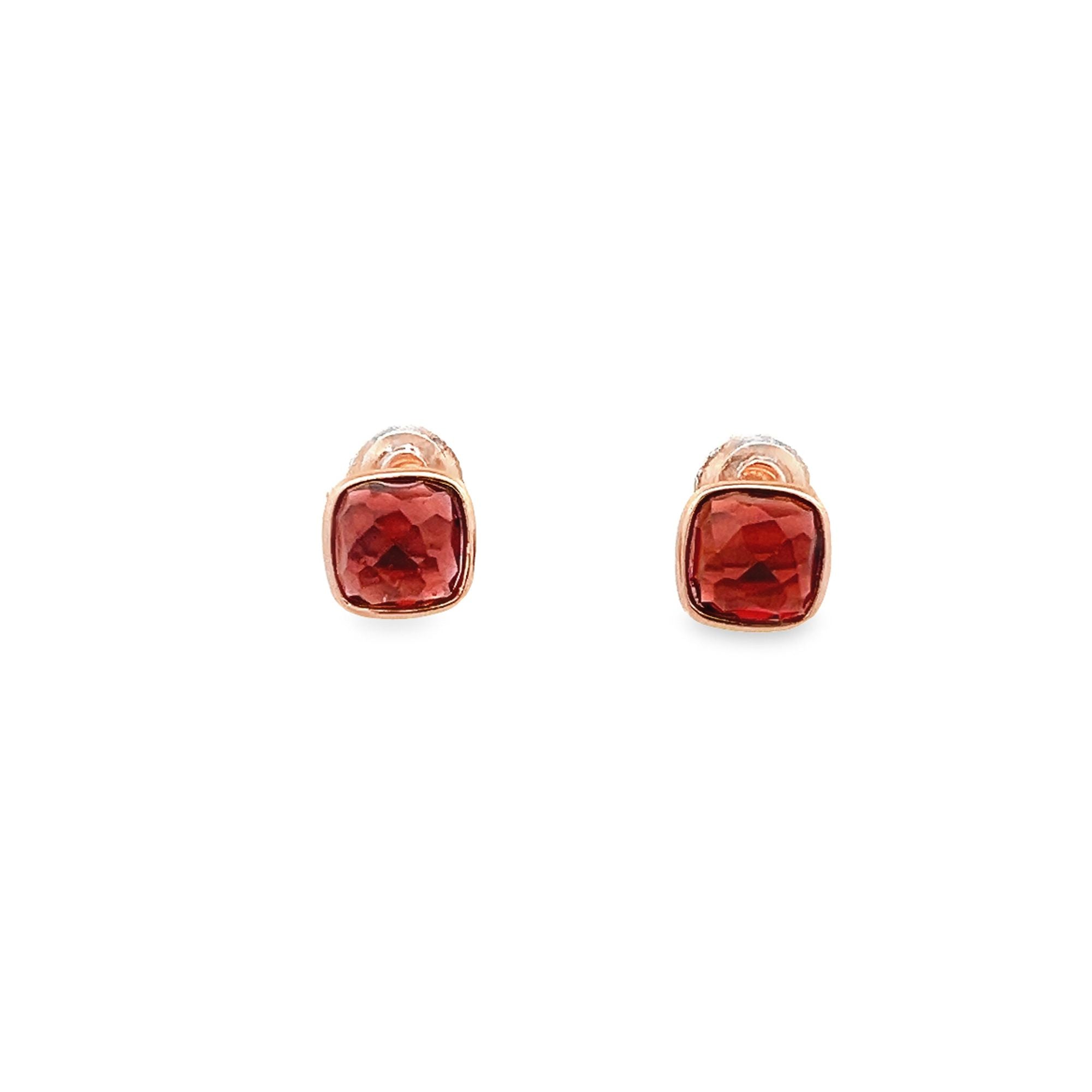 GARNET BEZEL EARRINGS SET IN 925 ROSE GOLD PLATED