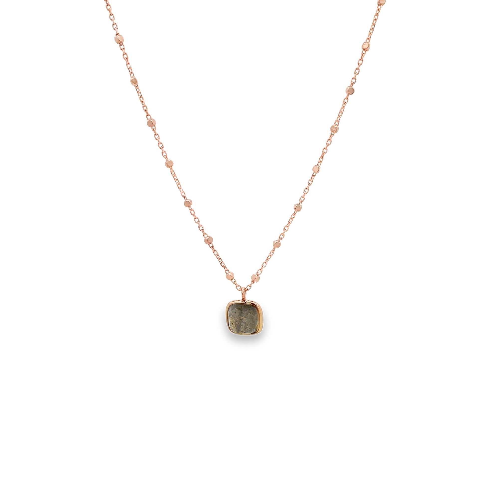 LABRADORITE BEZEL PENDANT NECKLACE SET IN 925 ROSE GOLD PLATED