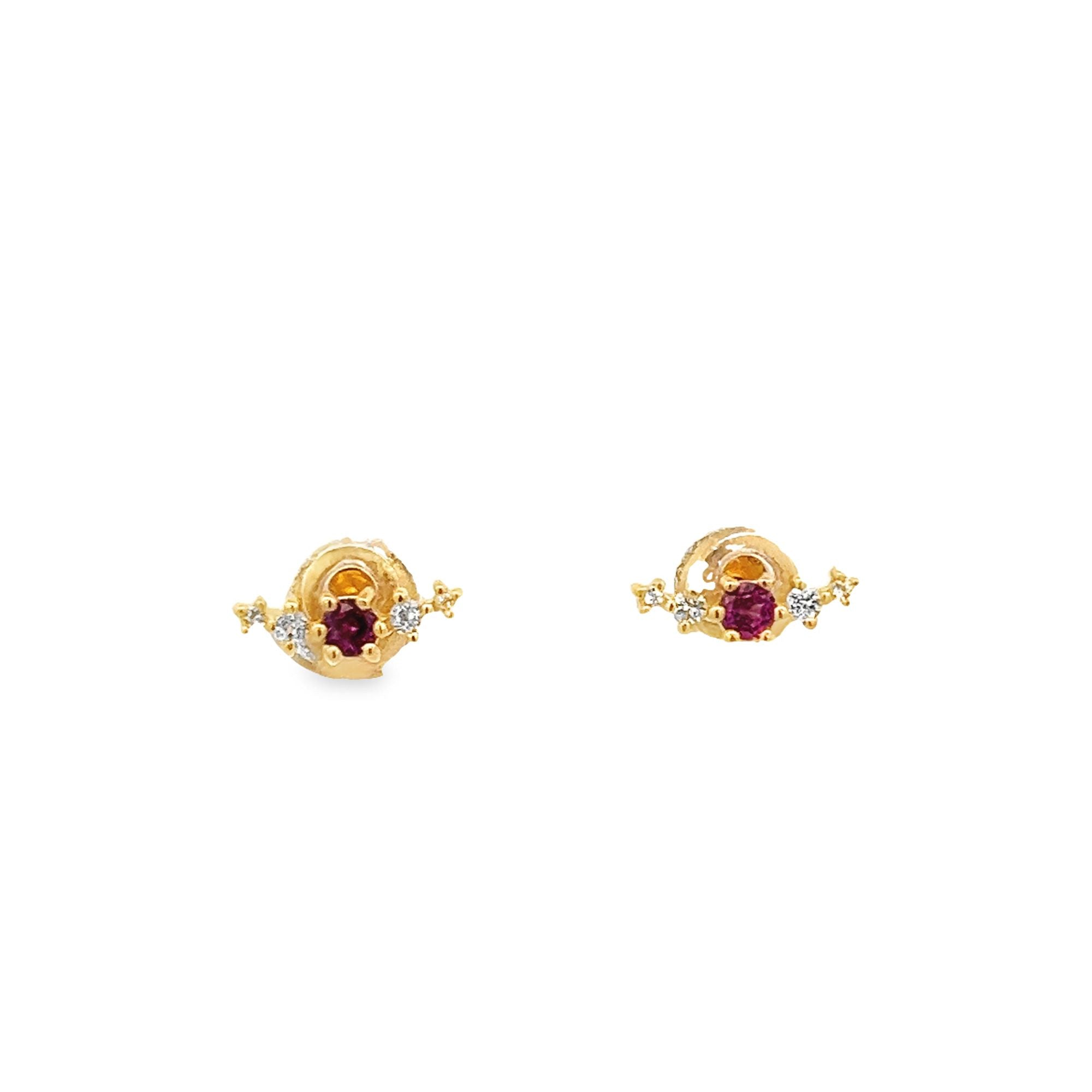 WHITE TOPAZ AND GARNET RHODOLITE EARRINGS SET IN 925 GOLD PLATED