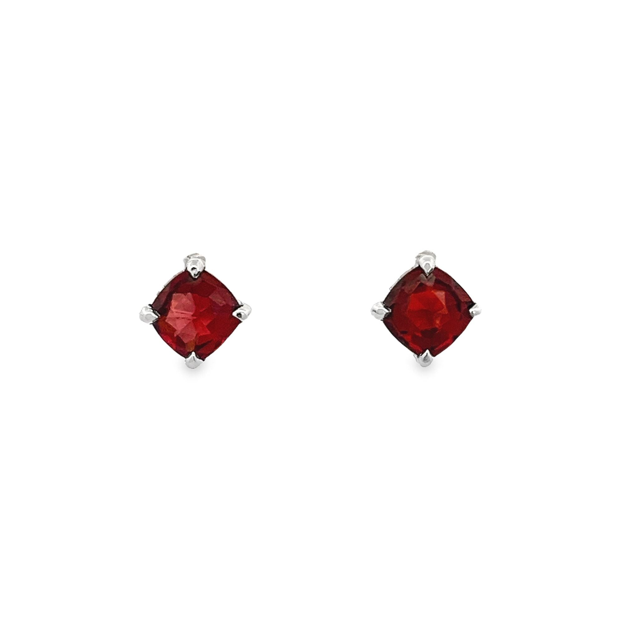 GARNET CUSHION CUT EARRINGS SET IN 925 SILVER