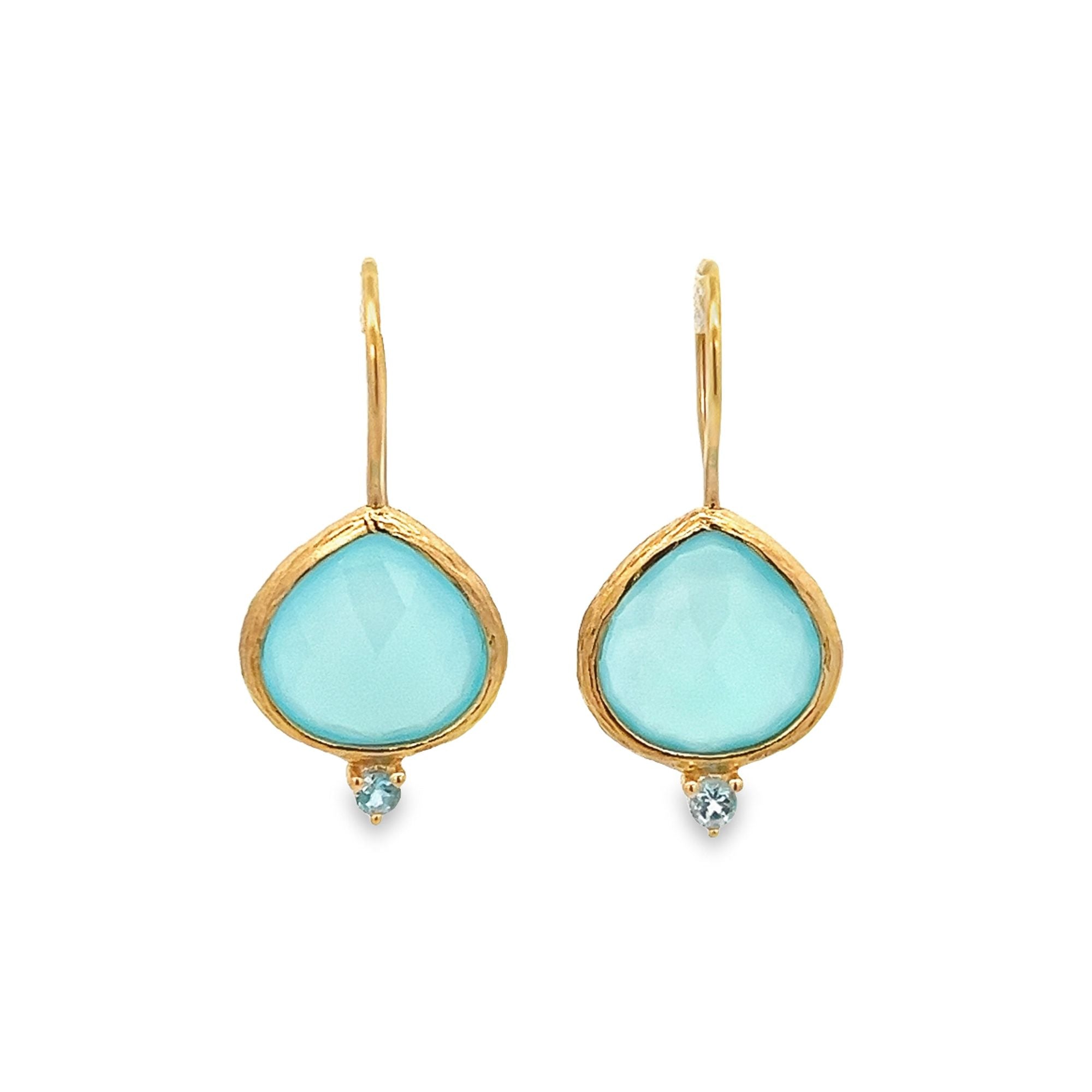 IRREGULAR CHALCEDONY WITH TOPAZ DROP EARRINGS SET IN 925 GOLD PLATED