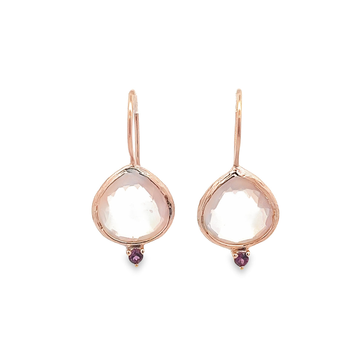 QUARTZ BIRTHSTONE GARNET DROP EARRINGS SET IN 925 ROSE GOLD PLATED