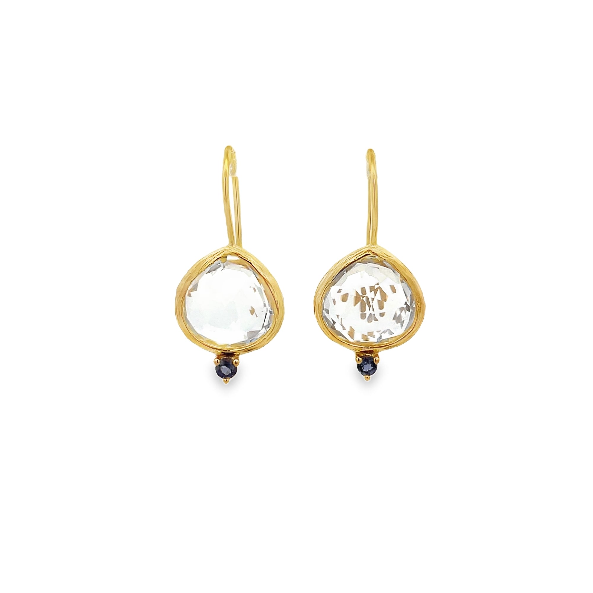 IRREGULAR CRYSTAL WITH IOLITE DROP EARRINGS SET IN 925 GOLD PLATED