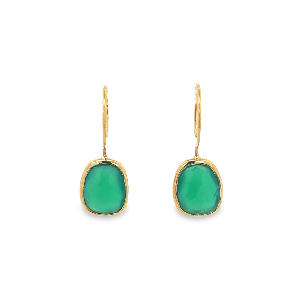 ONYX GREEN BEZEL EARRINGS SET IN 925 GOLD PLATED