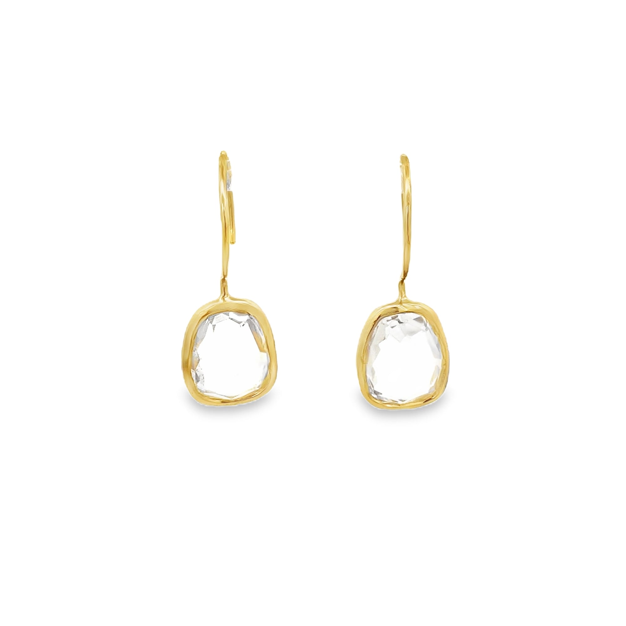 IRREGULAR CRYSTAL BEZEL EARRINGS SET IN 925 GOLD PLATED