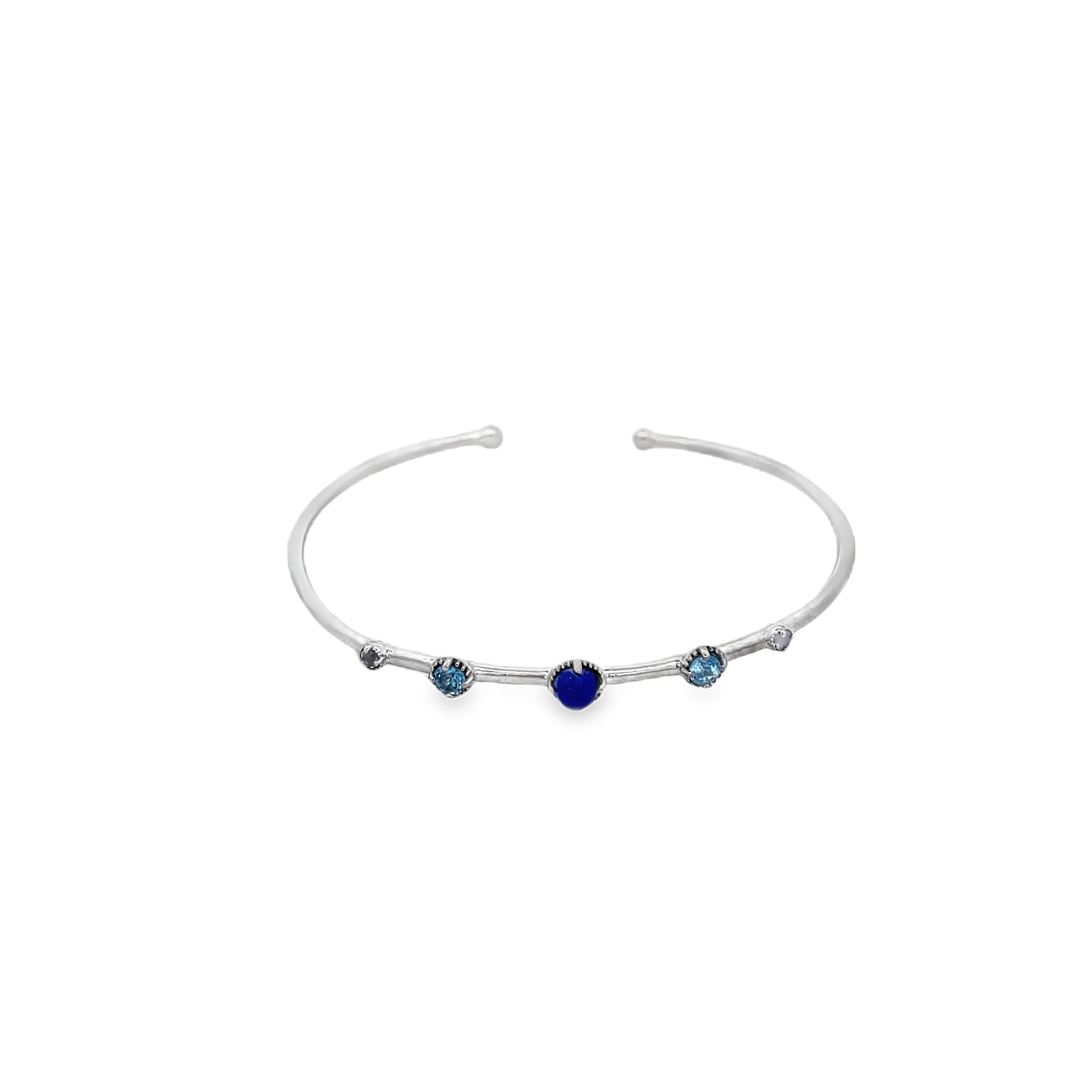 LAPIS LAZULI AND TOPAZ OPEN CUFF BANGLE SET IN 925 SILVER