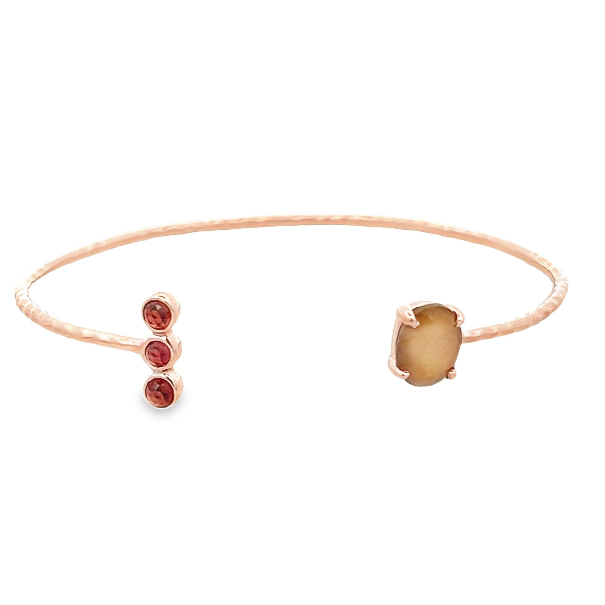 GARNET AND FELDSPAR OPEN CUFF BANGLE SET IN 925 ROSE GOLD PLATED