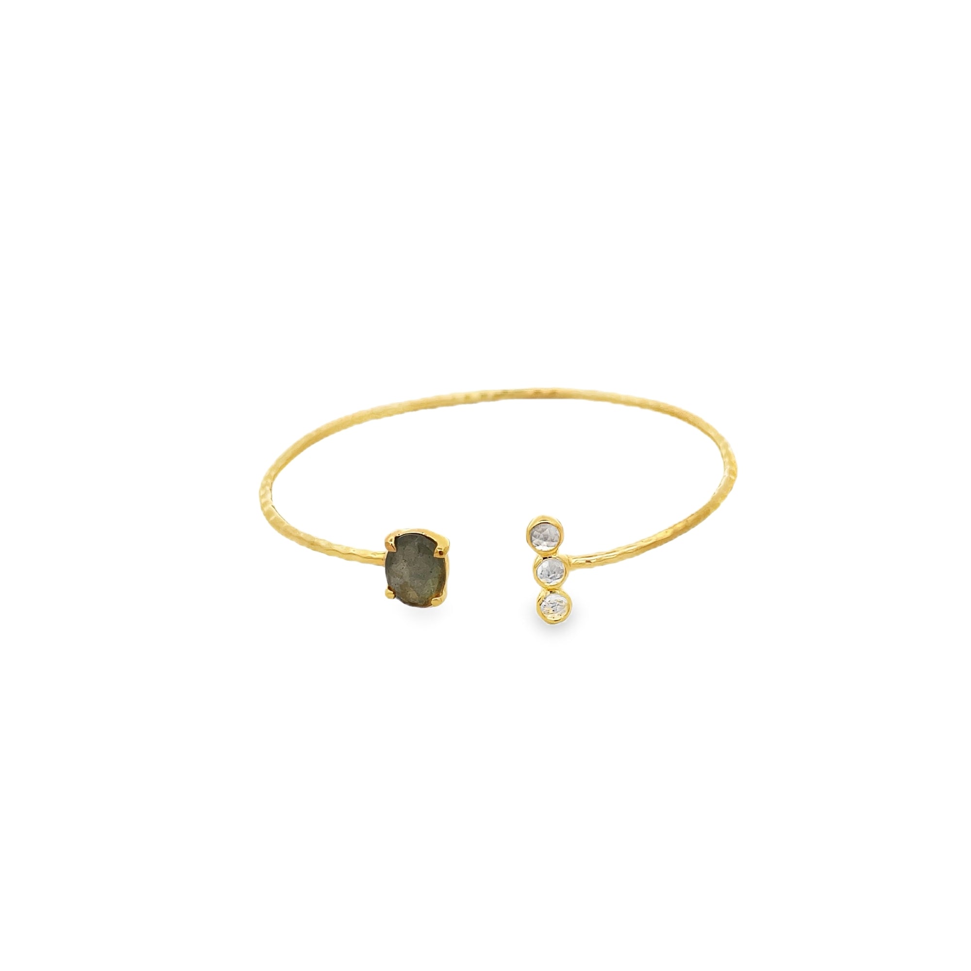 CONJUNTO DE BRAZALETE ABIERTO DE LABRADORITA Y PIEDRA LUNAR BAÑADO EN ORO 925