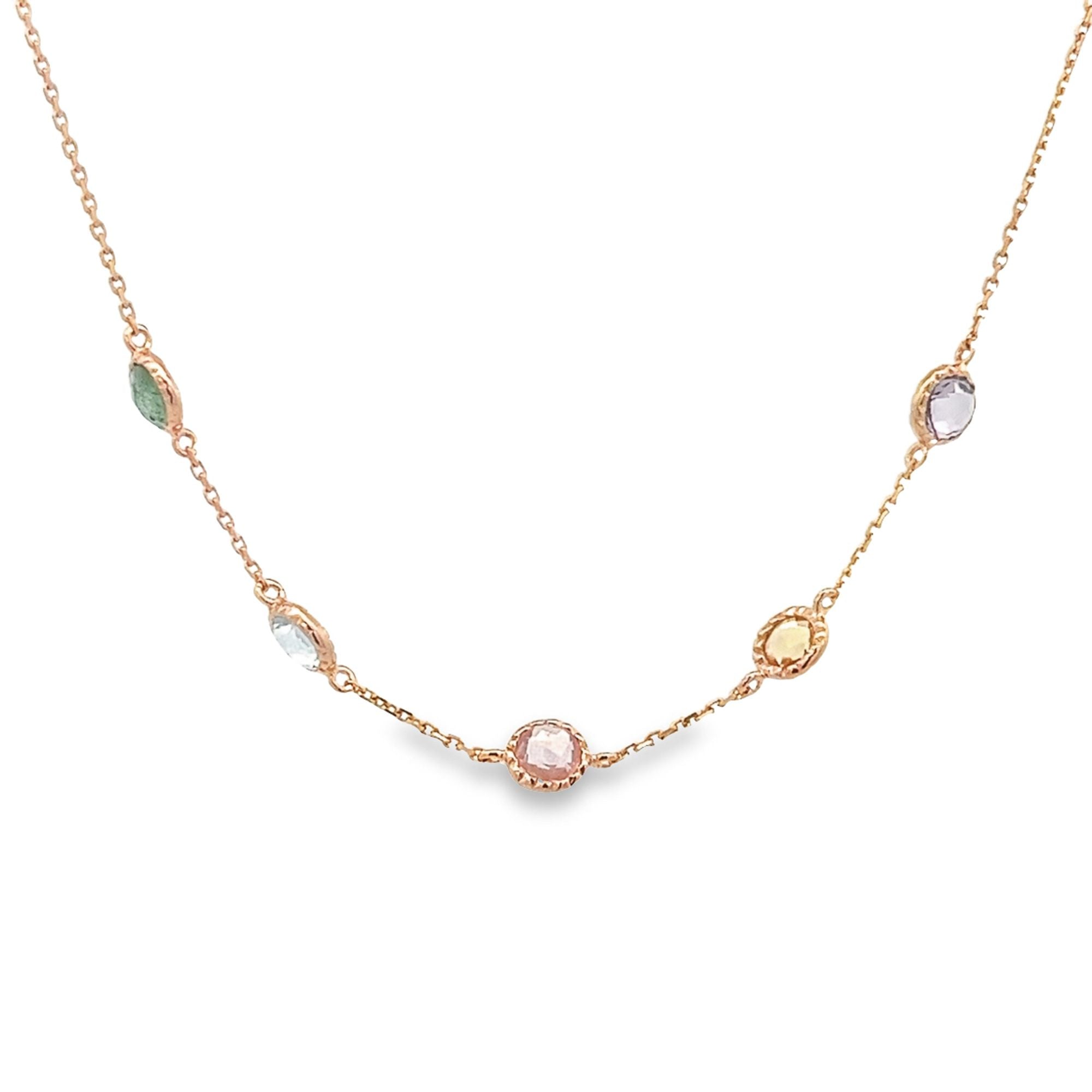 AMETHYST, CITRINE AND ROSE QUARTZ NECKLACE SET IN 925 ROSE GOLD PLATED