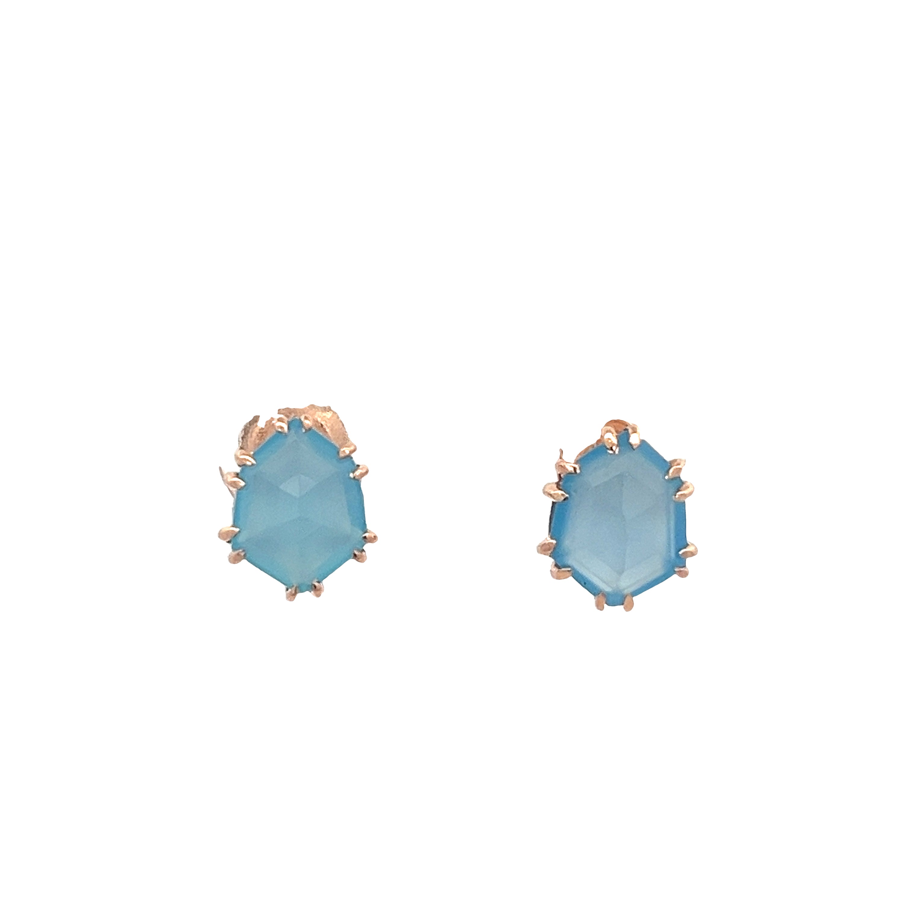 925 SILVER ROSE GOLD CHALCEDONY BLUE TREATED EARRING