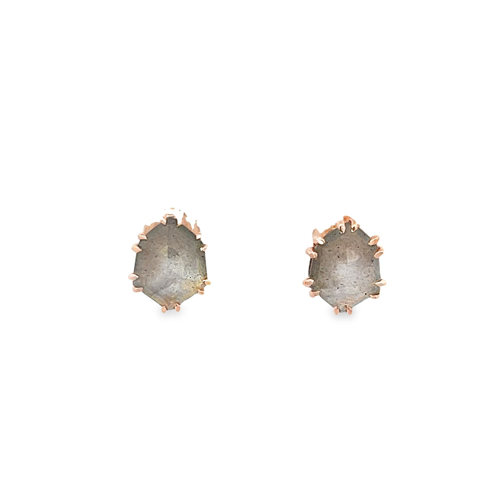 HEXAGONAL LABRADORITE EARRINGS SET IN 925 ROSE GOLD PLATED