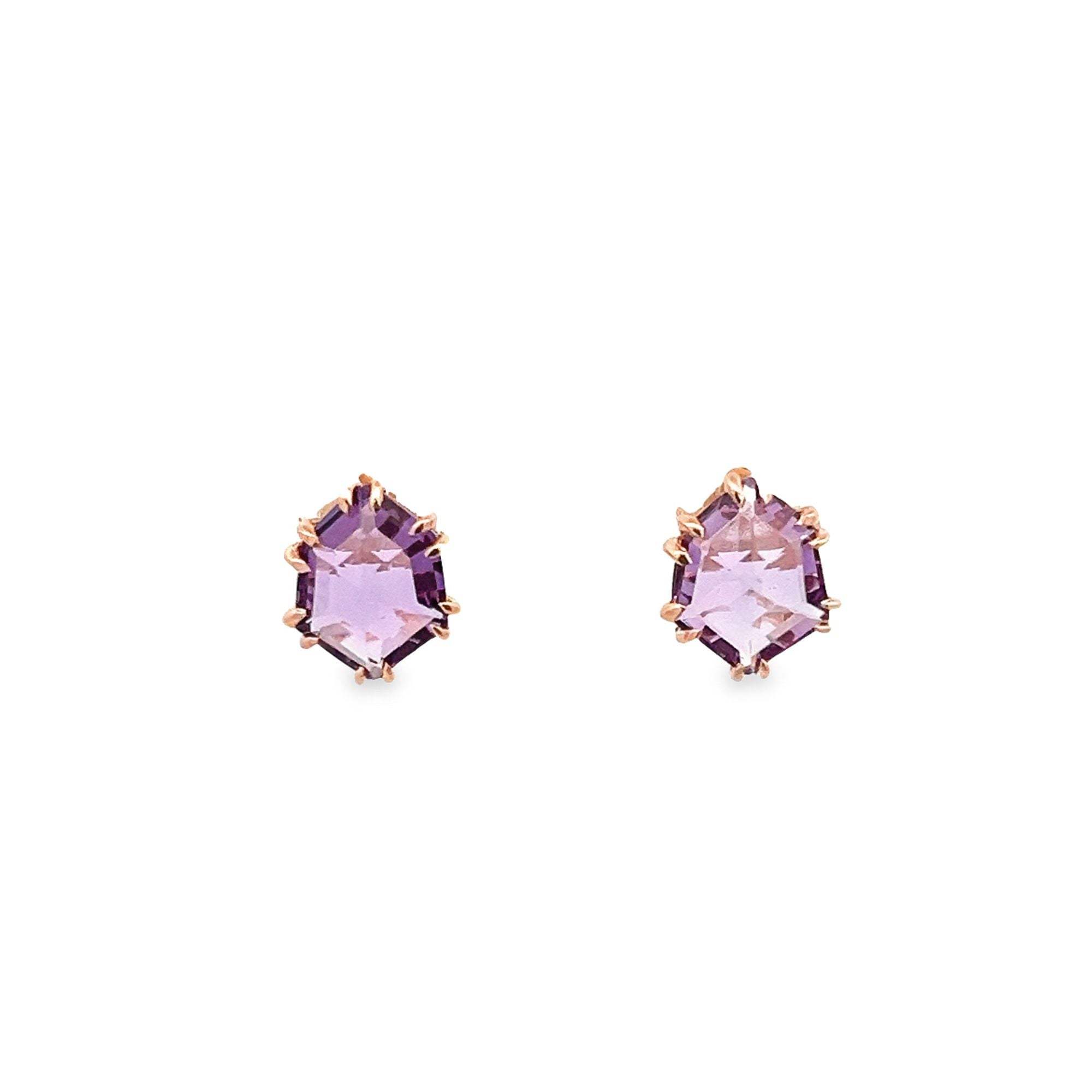 PENDIENTES AMATISTA HEXAGONAL BAÑADOS EN ORO ROSA 925