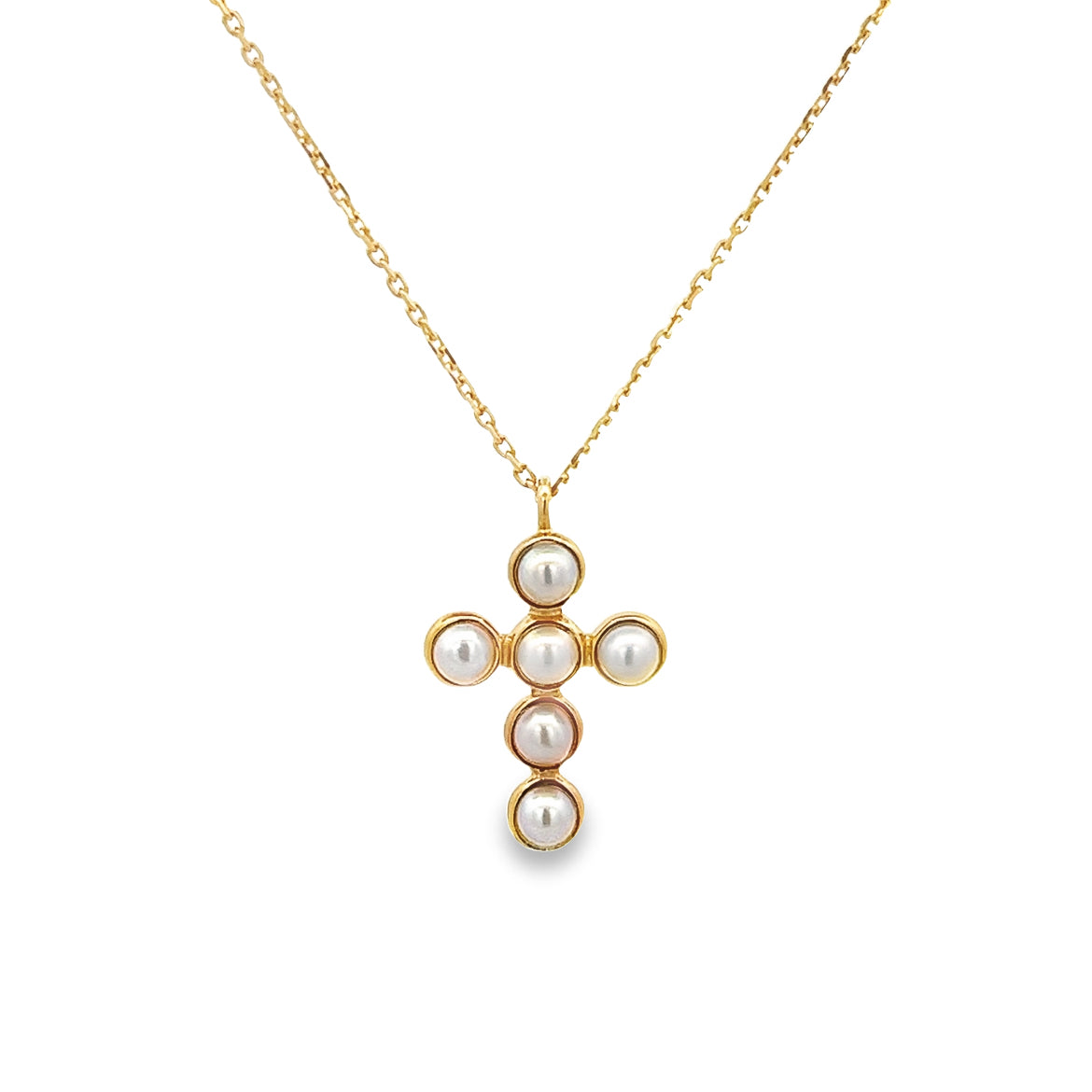 925YG SMALL CROSS BEZEL PEARL WHITE NECKLACE