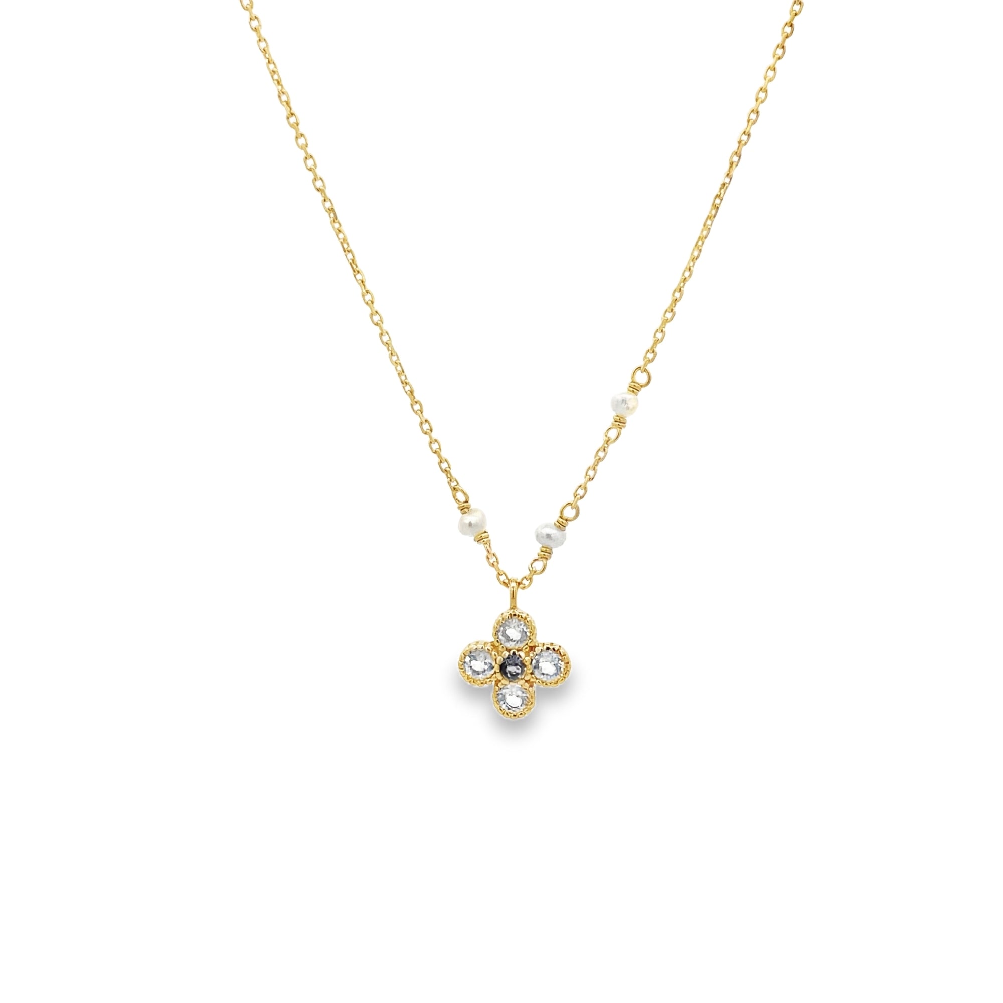 MOONSTONE AND PEARL FLOWER NECKLACE SET IN 925 GOLD PLATED