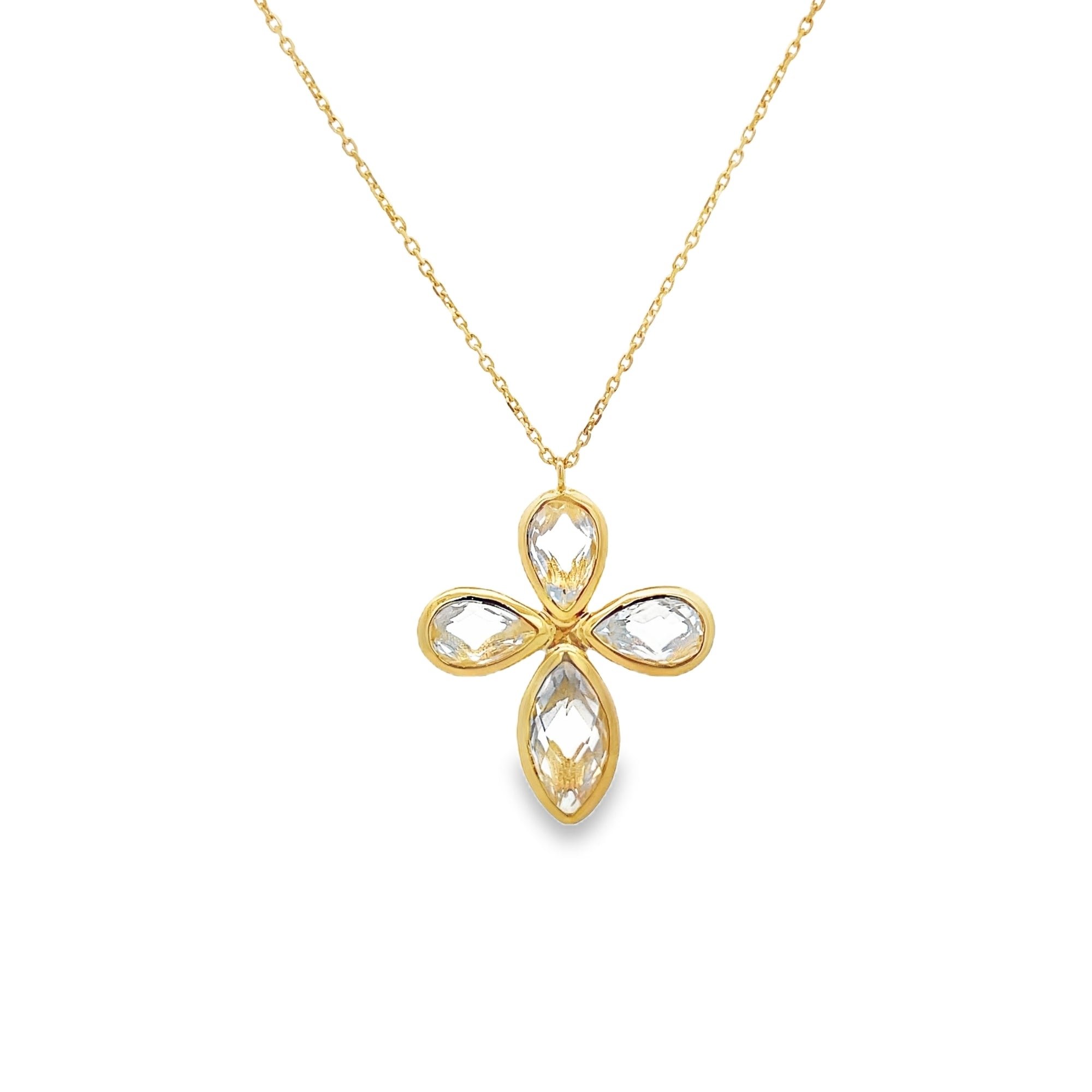 CRYSTAL CROSS NECKLACE SET IN 925 GOLD PLATED