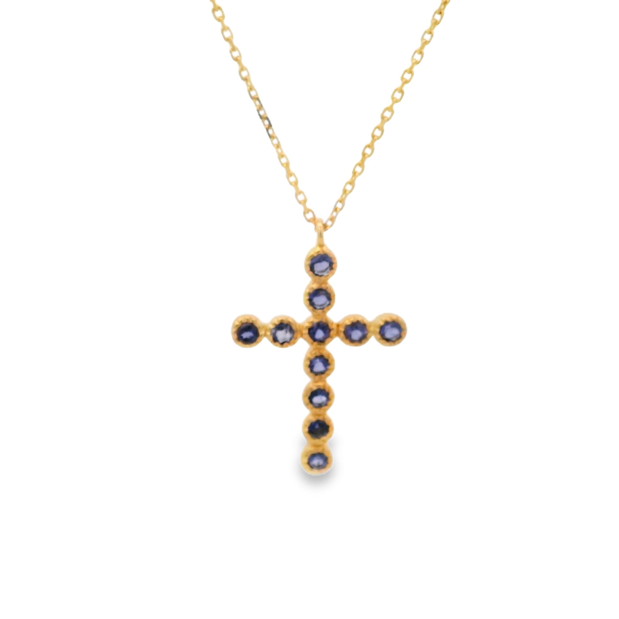 IOLITE CROSS BEZEL NECKLACE SET IN 925 GOLD PLATED