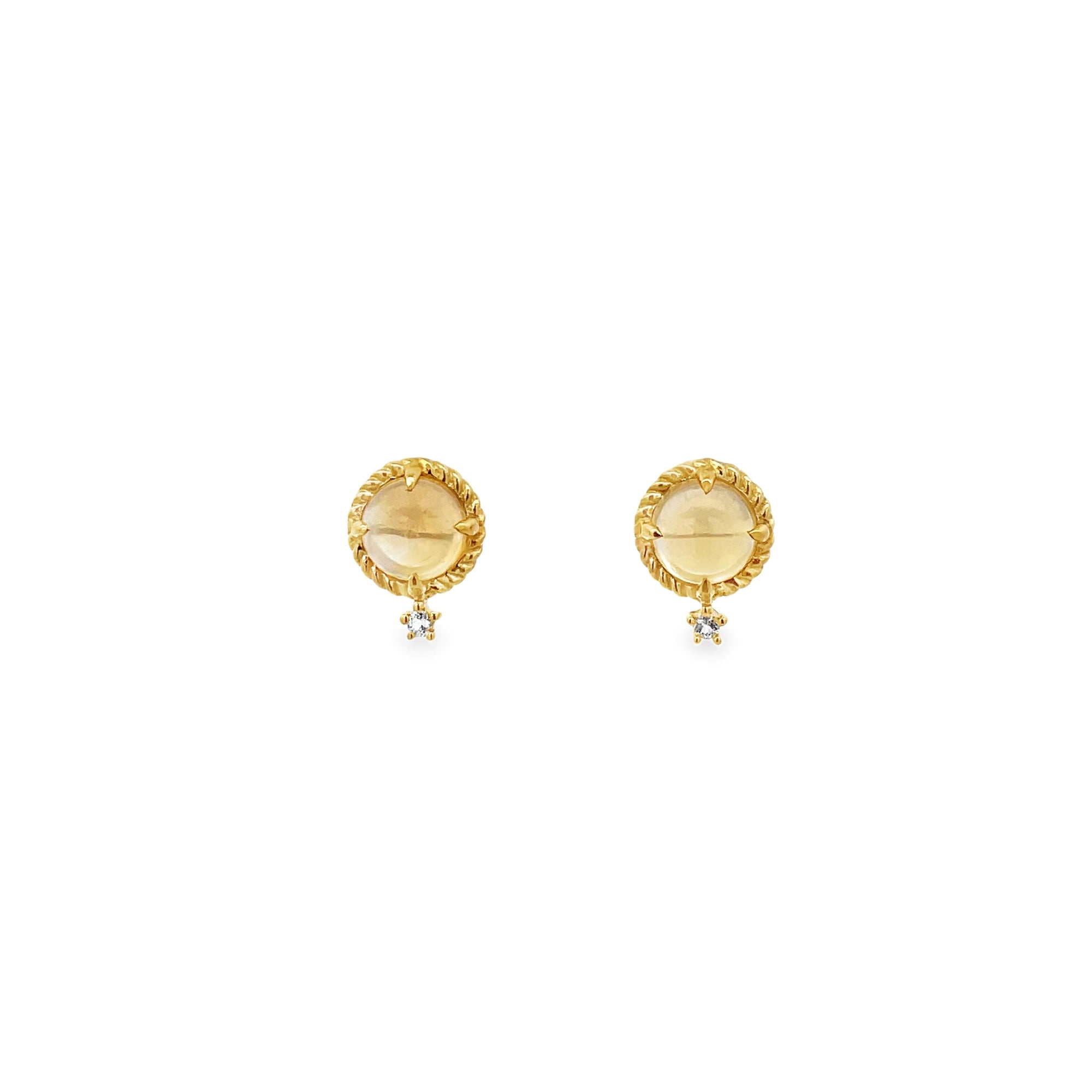 CITRINE BEZEL EARRINGS WITH WHITE TOPAZ ACCENT EARRING SET IN 925 GOLD PLATED