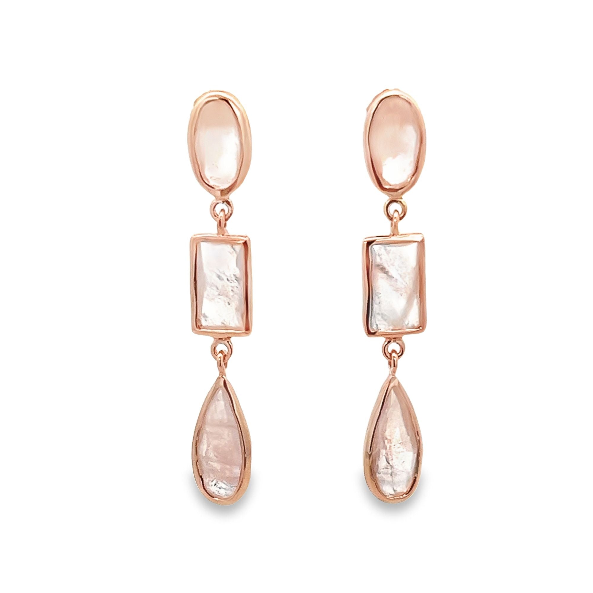 ROSE QUARTZ DROP EARRINGS SET IN 925 ROSE GOLD PLATED