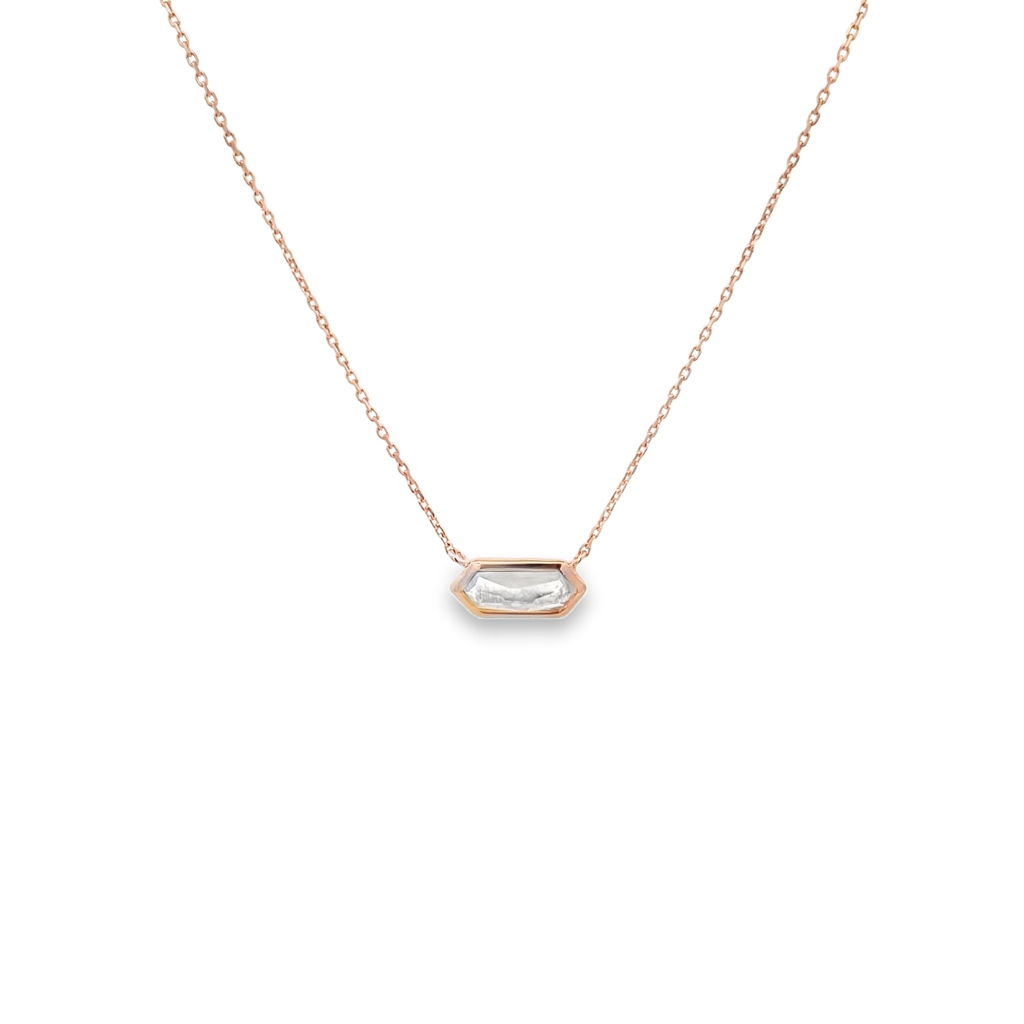 MOONSTONE HEXAGONAL MARQUISE NECKLACE SET IN 925 ROSE GOLD PLATED