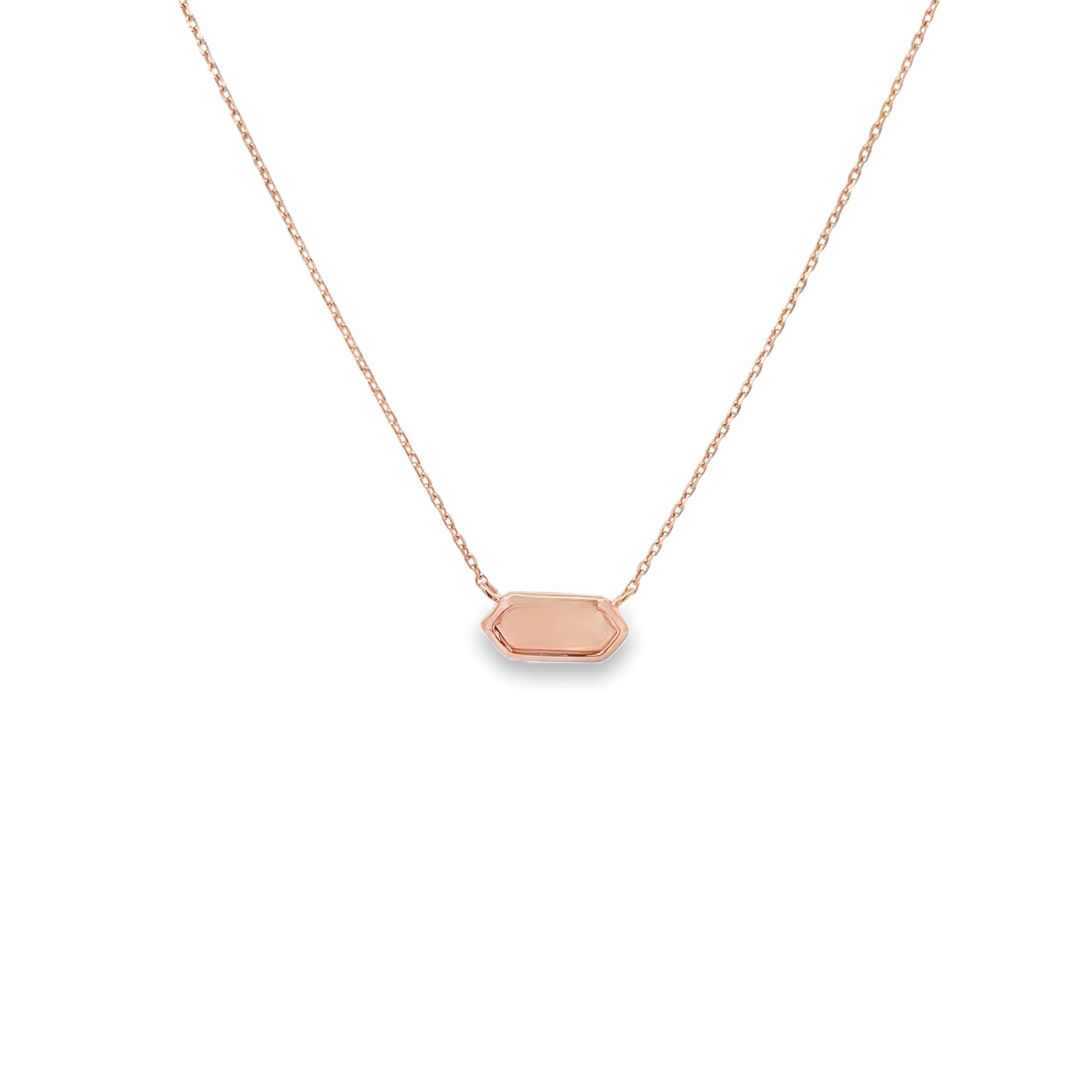 PEACH MOONSTONE HEXAGONAL NECKLACE SET IN 925 ROSE GOLD PLATED