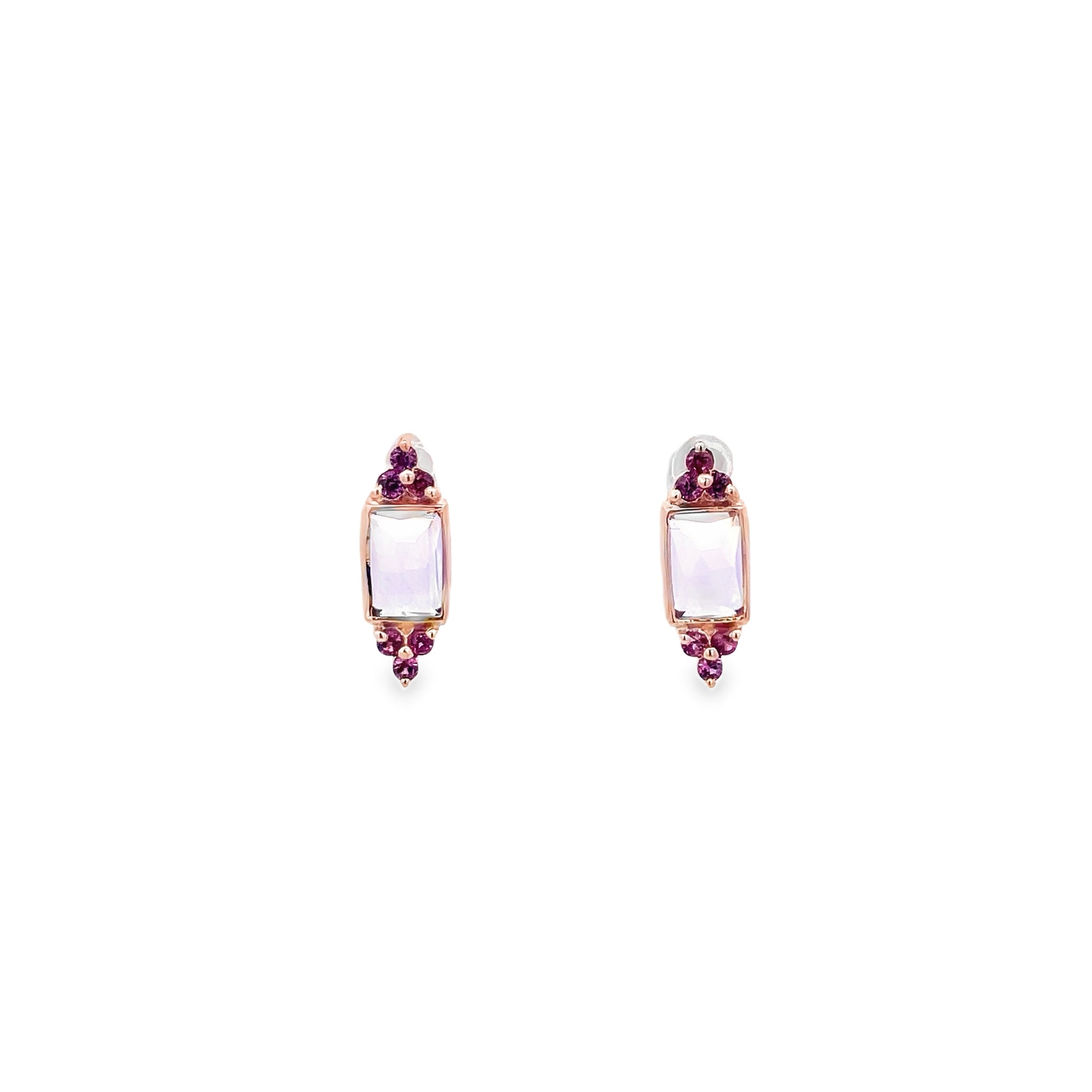 PENDIENTES DE AMATISTA CORTE BAGUETTE CON BAÑO EN ORO ROSA 925