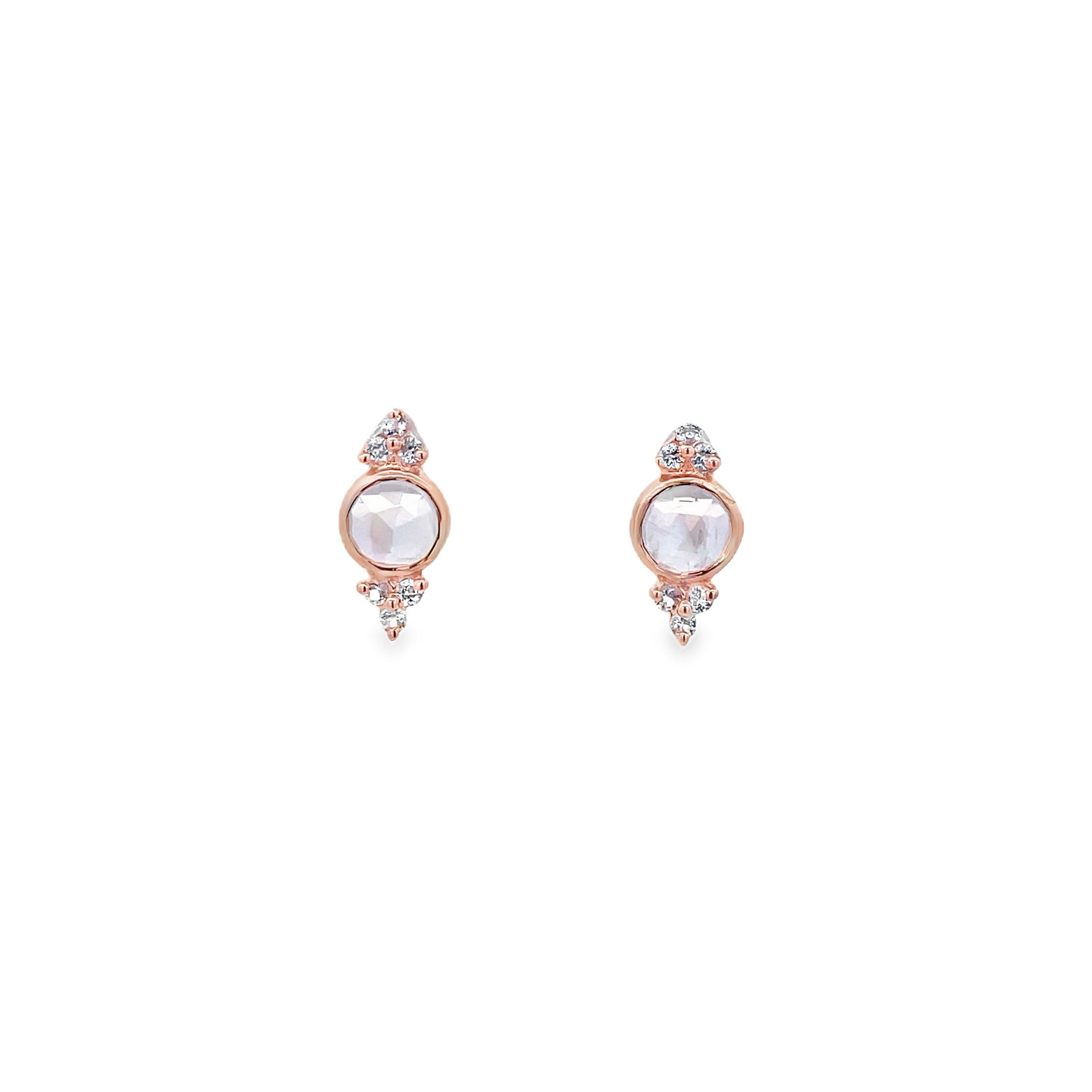 MOONSTONE WITH WHITE TOPAZ EARRINGS SET IN 925 ROSE GOLD PLATED