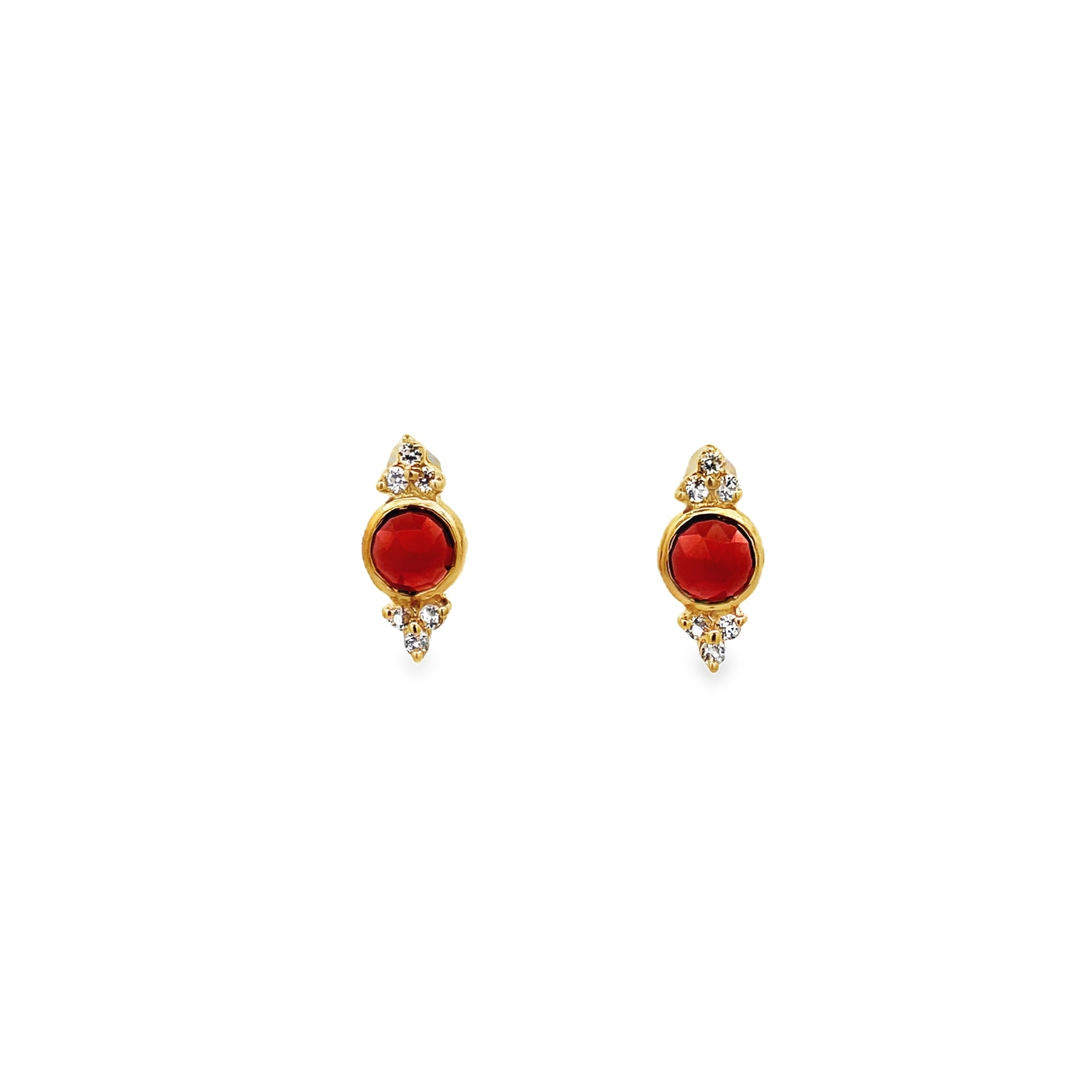 GARNET AND WHITE TOPAZ EARRINGS SET IN 925 GOLD PLATED