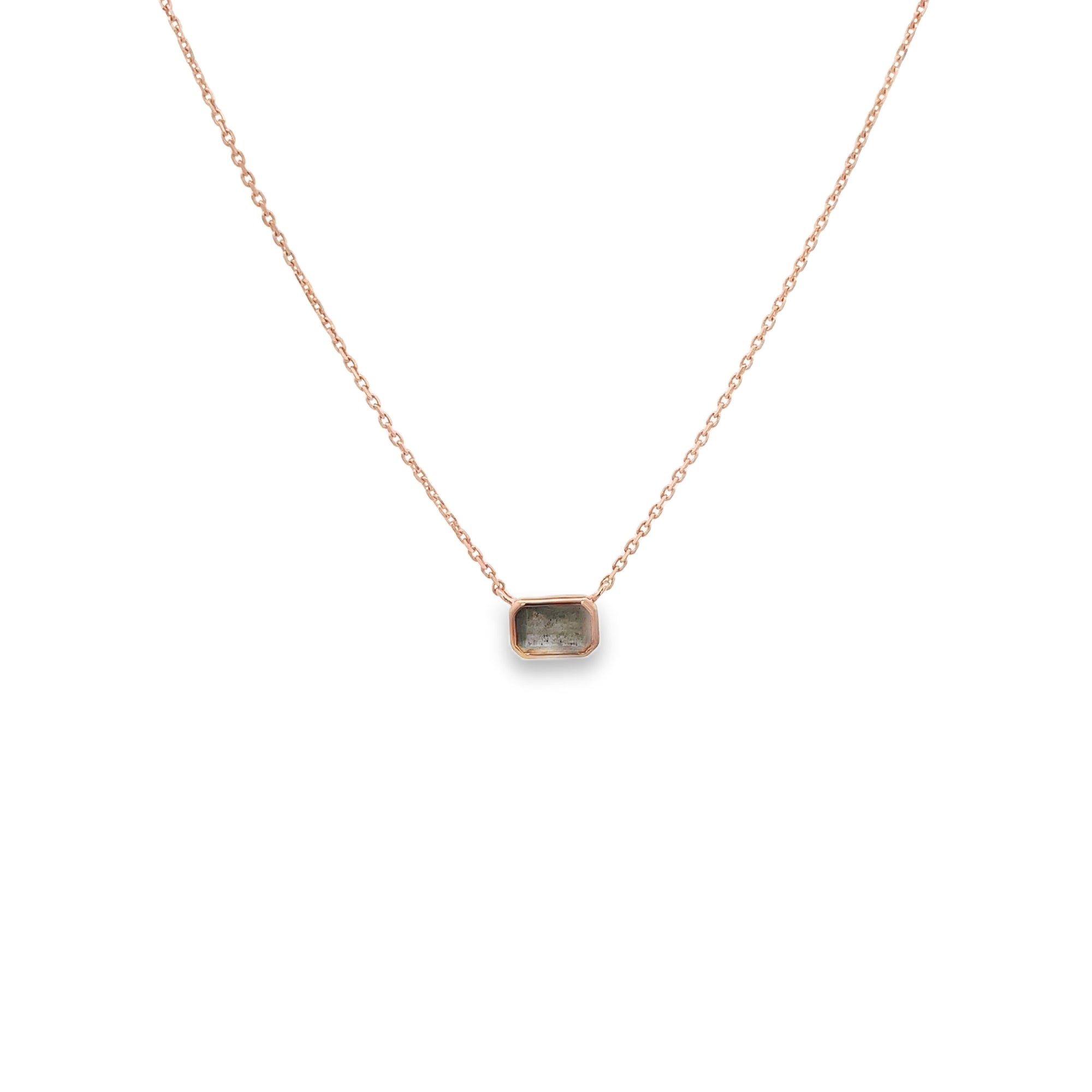 LABRADORITE EMERALD CUT NECKLACE SET IN 925 ROSE GOLD PLATED