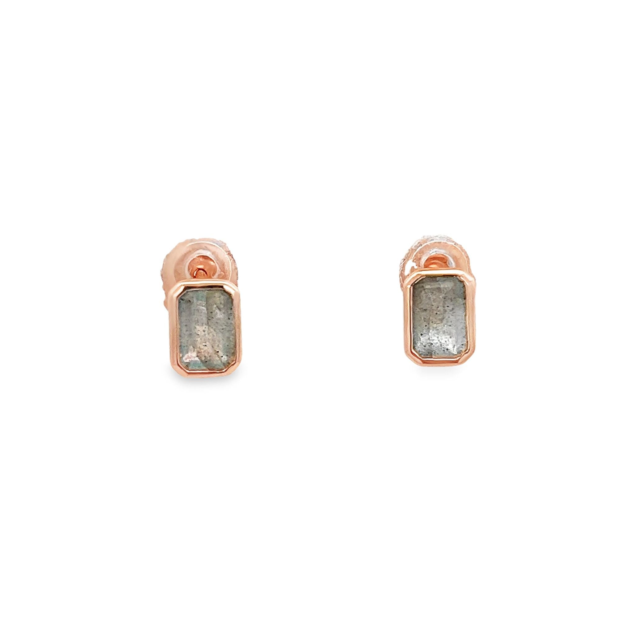 LABRADORITE EMERALD CUT EARRINGS SET IN 925 ROSE GOLD PLATED