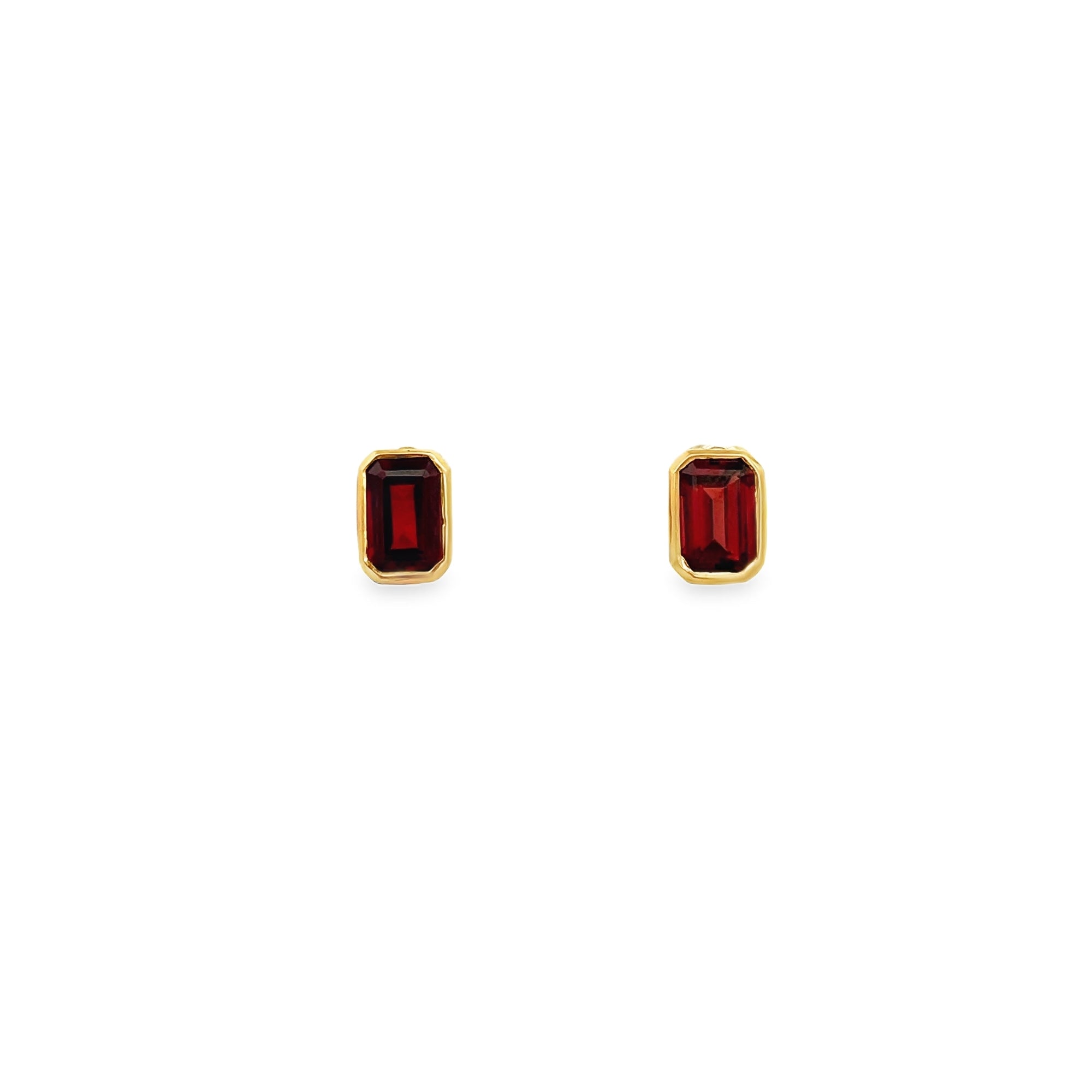 GARNET EMERALD CUT EARRINGS SET IN 925 GOLD PLATED