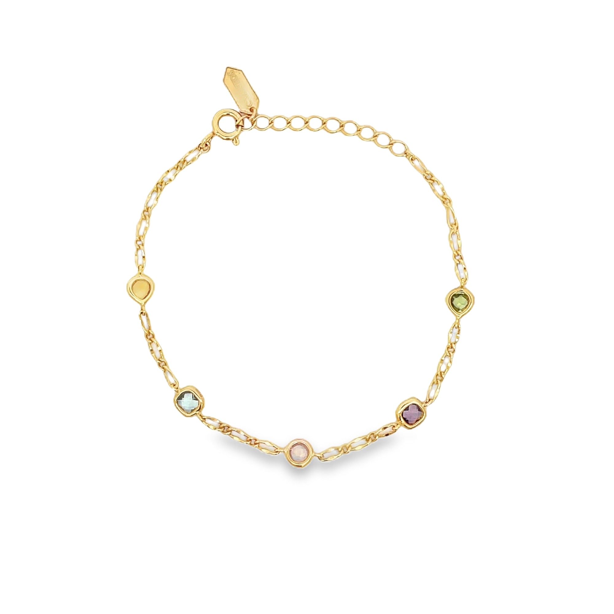 BLUE TOPAZ, ROSE QUARTZ AND CITRINE BEZEL BRACELET SET IN 925 GOLD PLATED