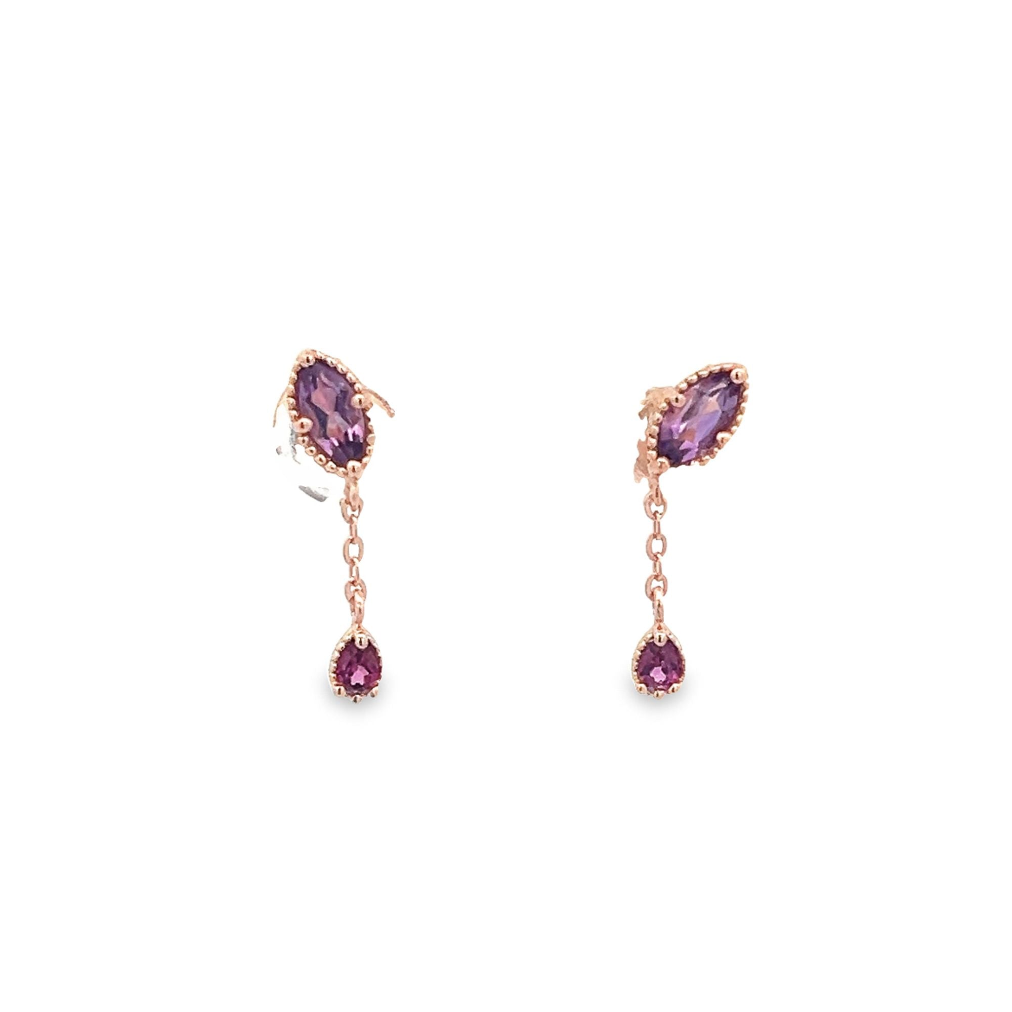 AMETHYST MARQUISE CUT WITH GARNET PEAR CHAIN SET IN 925 ROSE GOLD PLATED