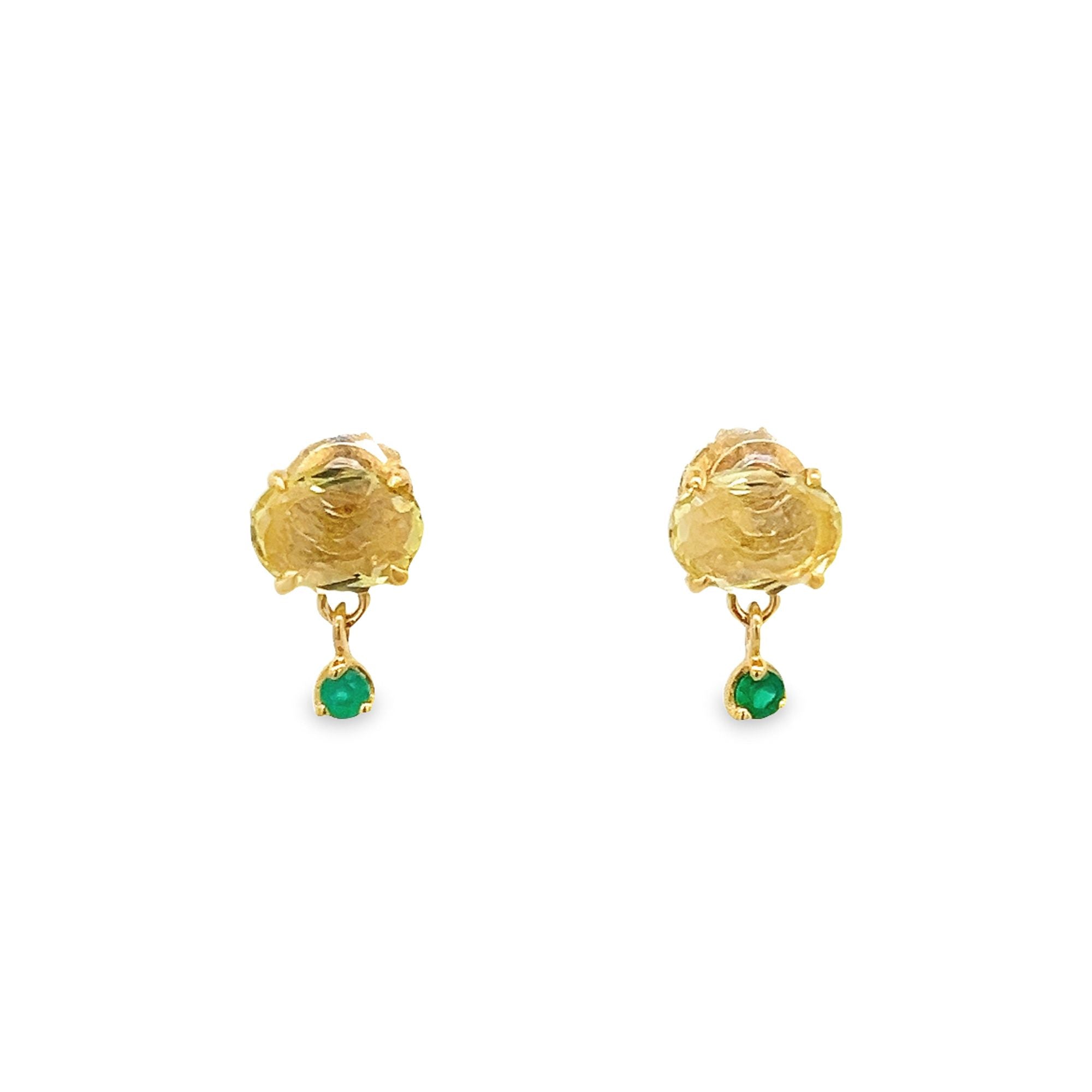 OVAL LEMON QUARTZ WITH GREEN ONYX EARRINGS SET IN 925 GOLD PLATED