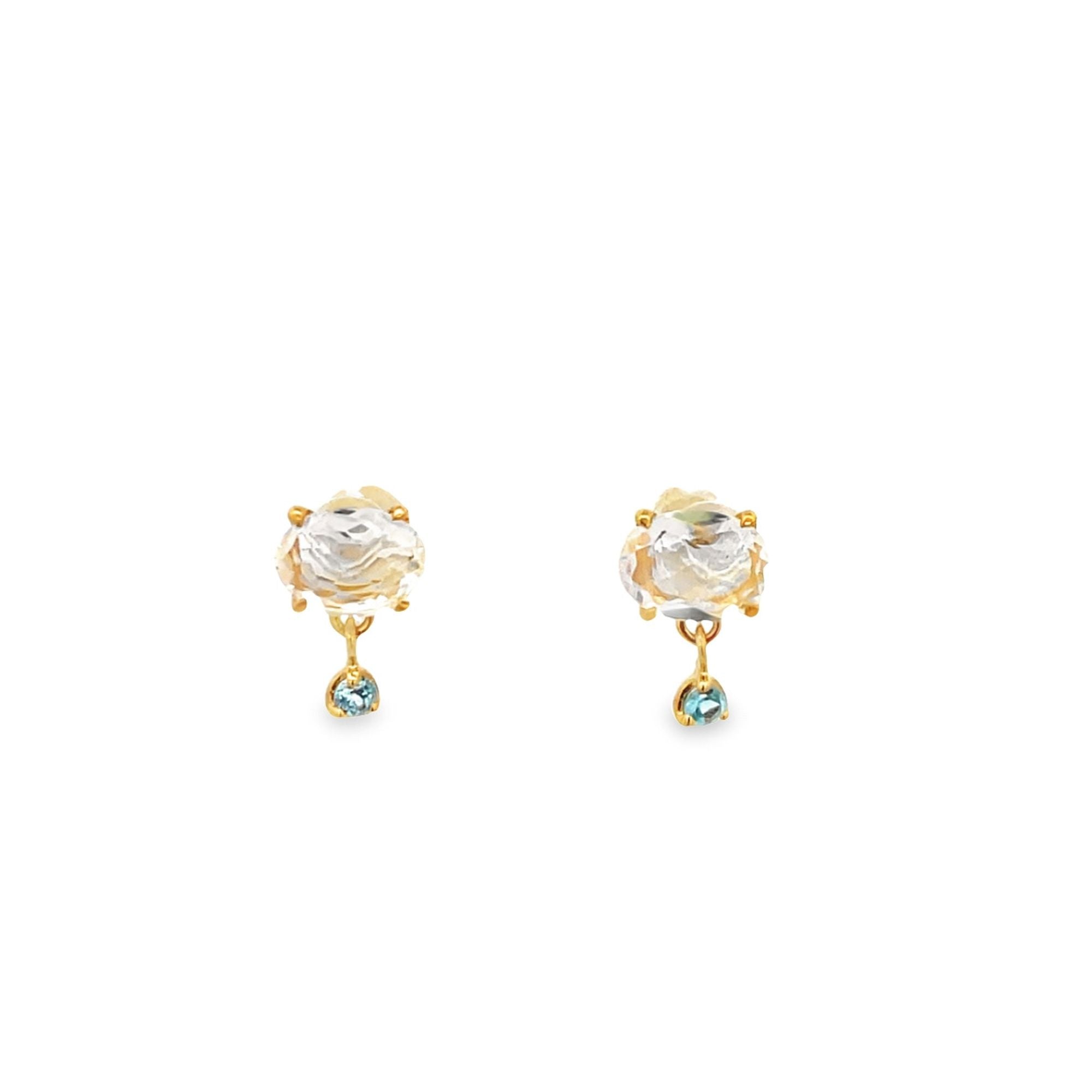 BLUE TOPAZ AND CRYSTAL OVAL EARRINGS SET IN 925 GOLD PLATED