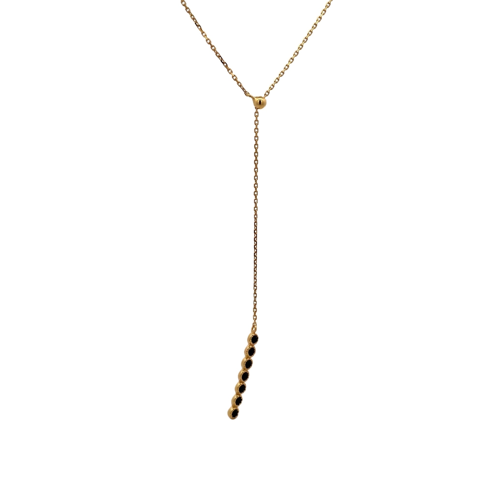 BLACK SPINEL BAR LARIAT NECKLACE SET IN 925 GOLD PLATED